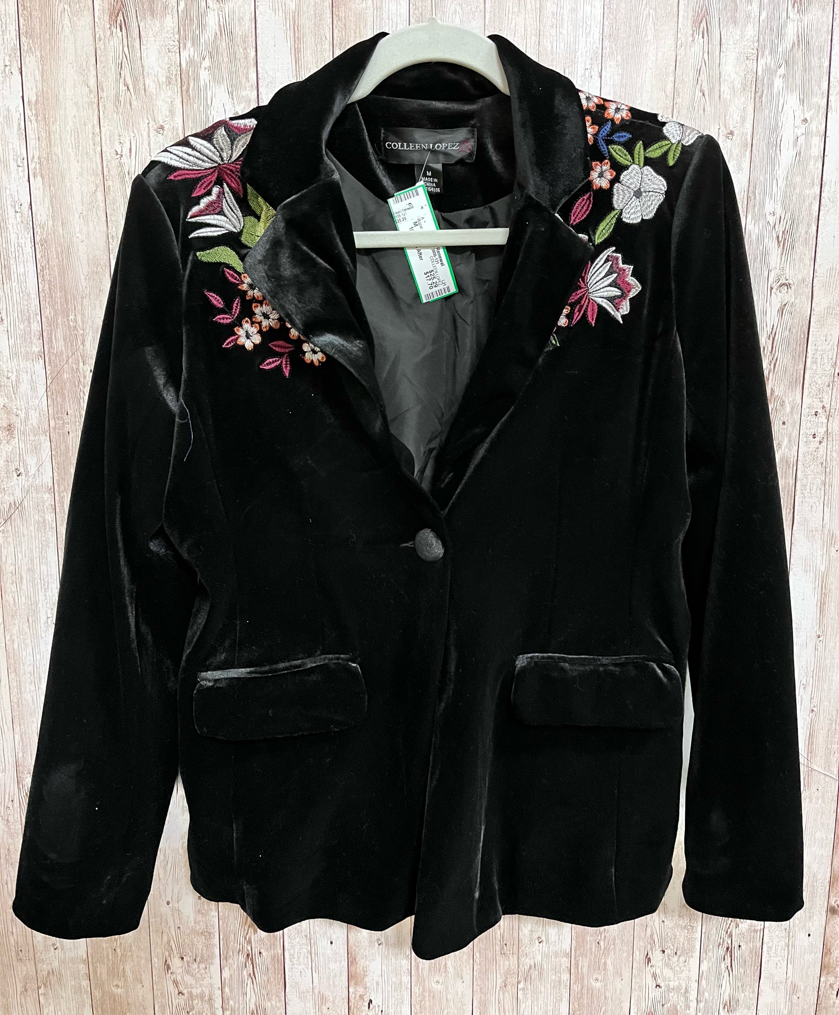 Size M COLLEEN LOPEZ BLACK FLORAL Blazer