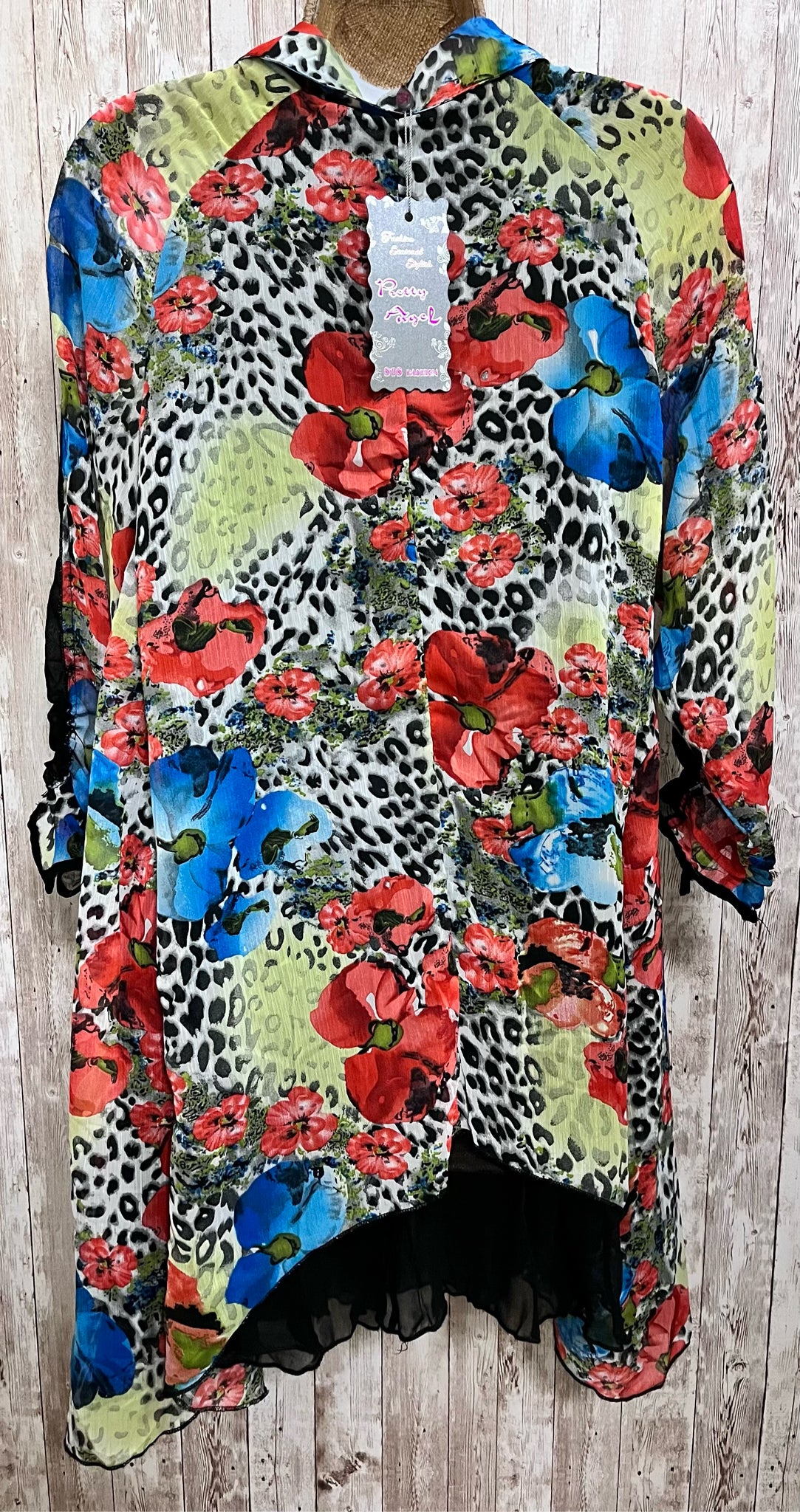PRETTY ANGELS RED AND BLUE FLORAL Women Size XL Tunic