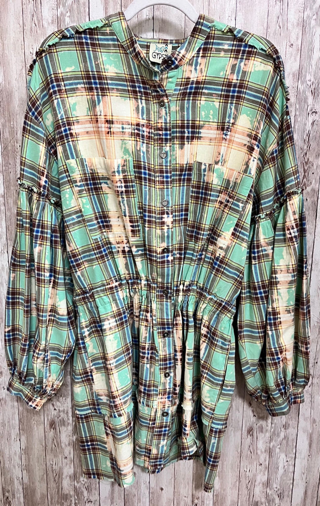 JADED GYPSY MINT AND BLUE PLAID Women Size S/M Tunic