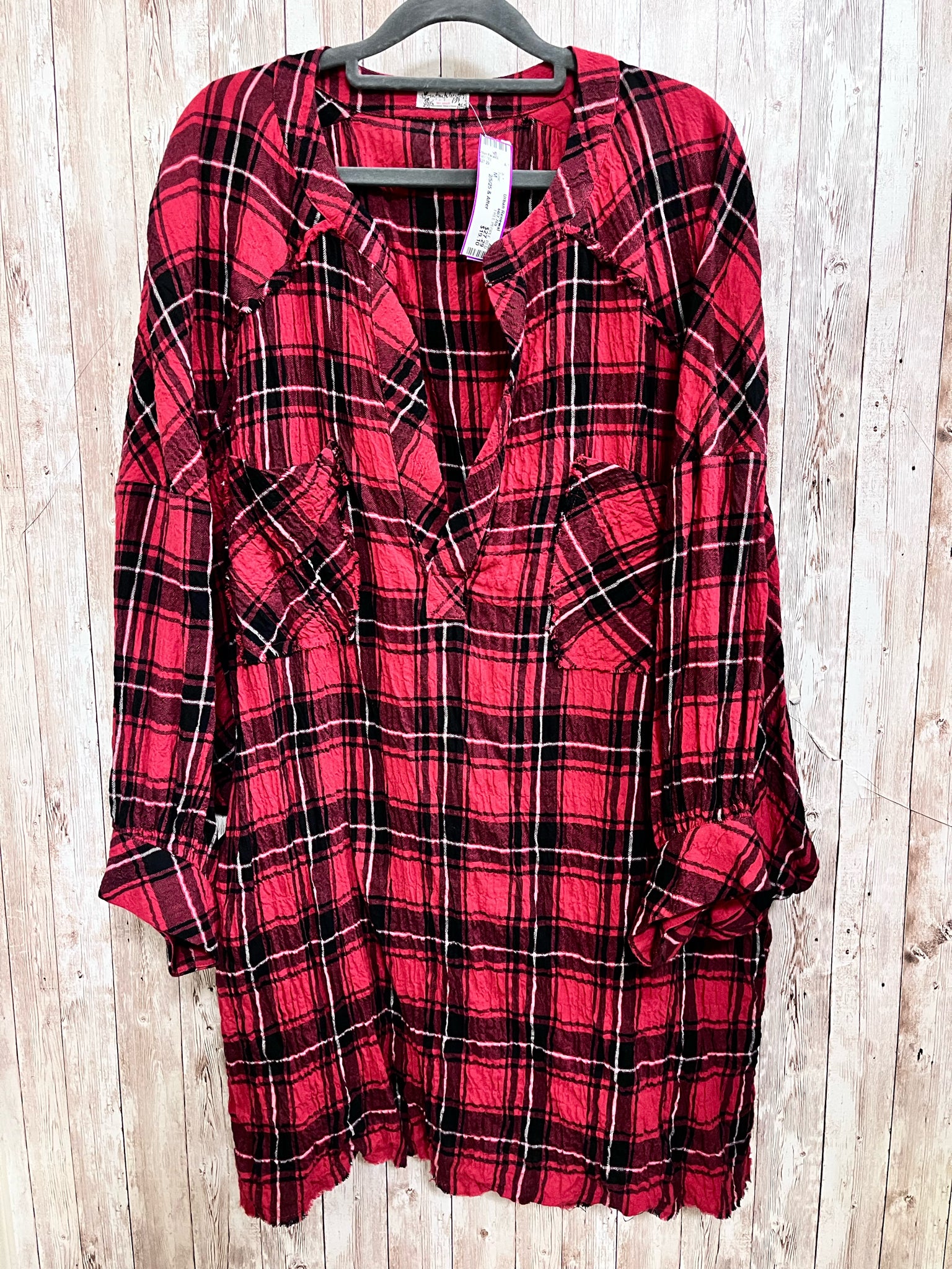 FREE PEOPLE RED AND BLACK PLAID Women Size M Tunic