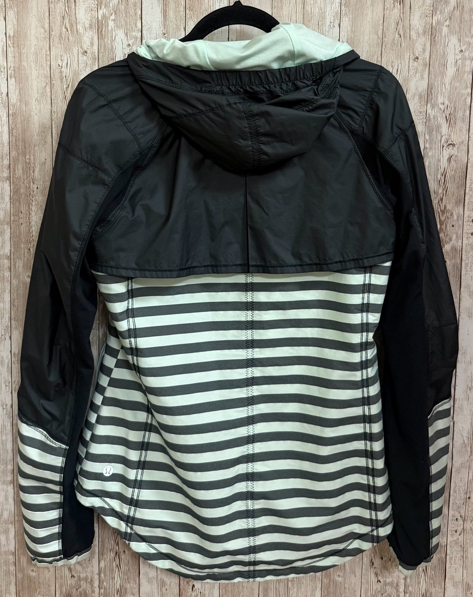 Size 6 LULU LEMON BLACK AND MINT STRIPE Jacket