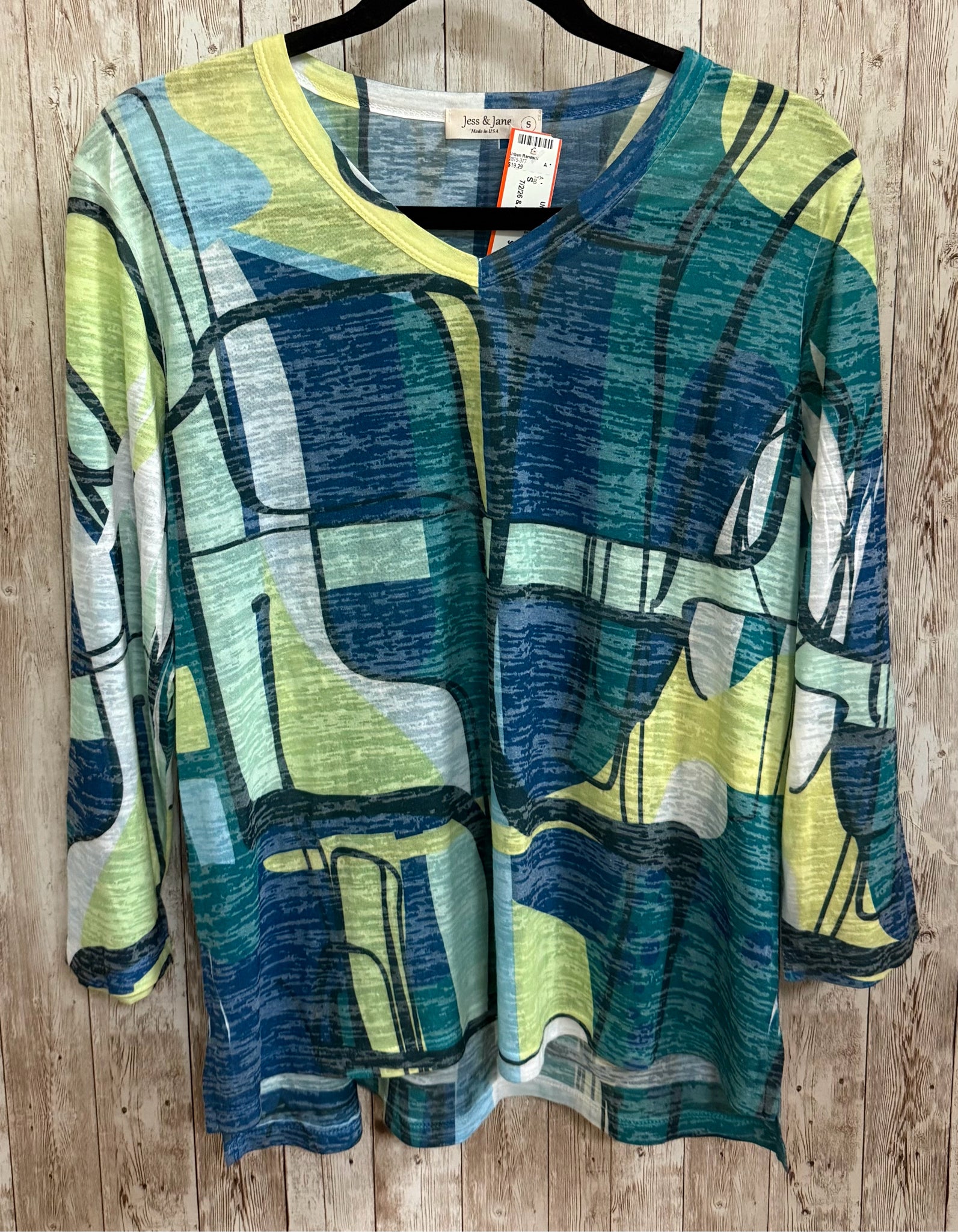 Size S JESS & JANE GREEN AND BLUE PRINT Top
