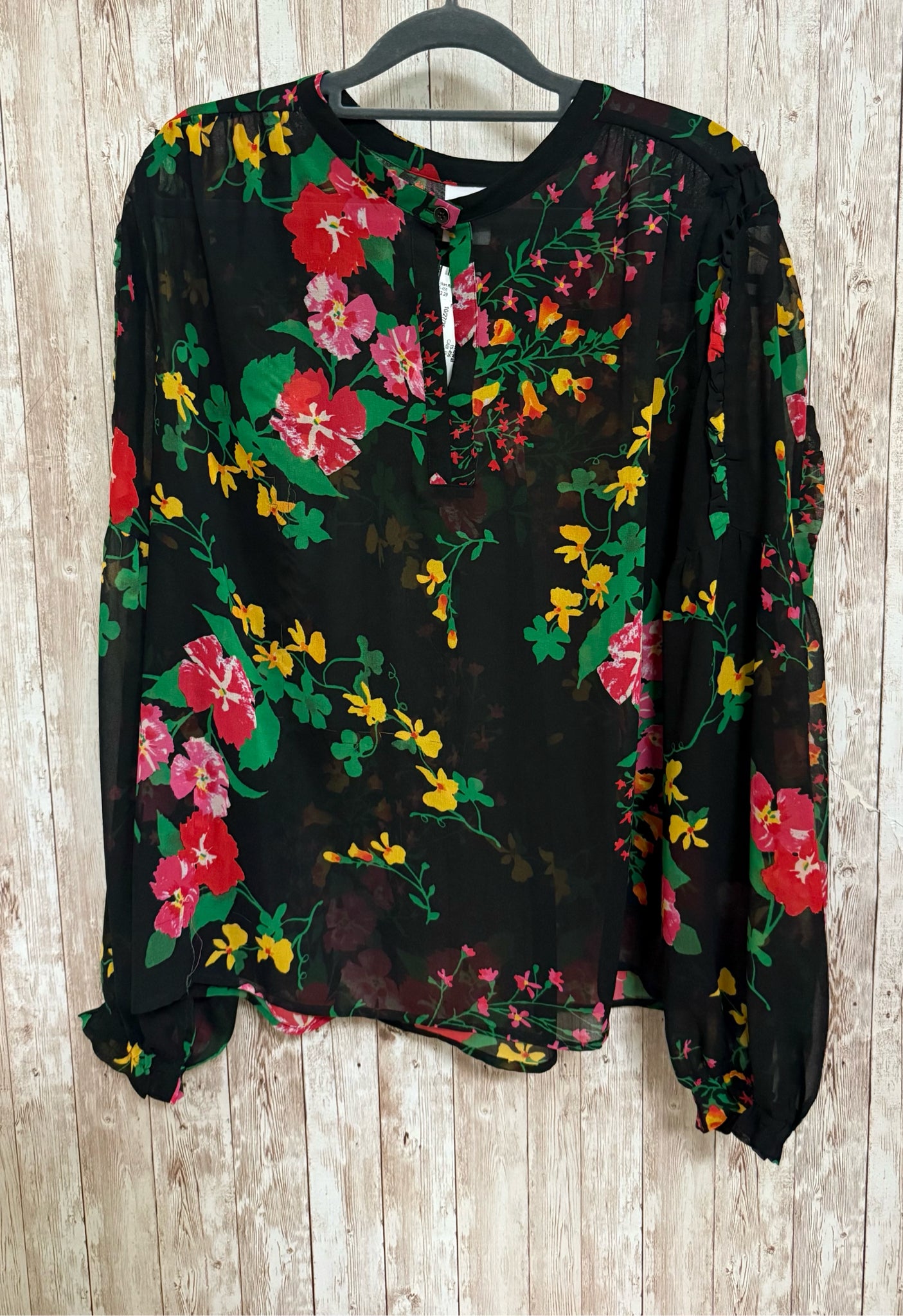 Size L CABI BLACK FLORAL Top