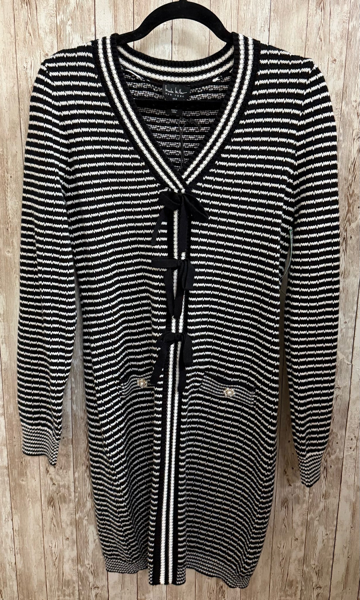 Size M NICOLE MILLER BLACK AND WHITE STRIPE Dress