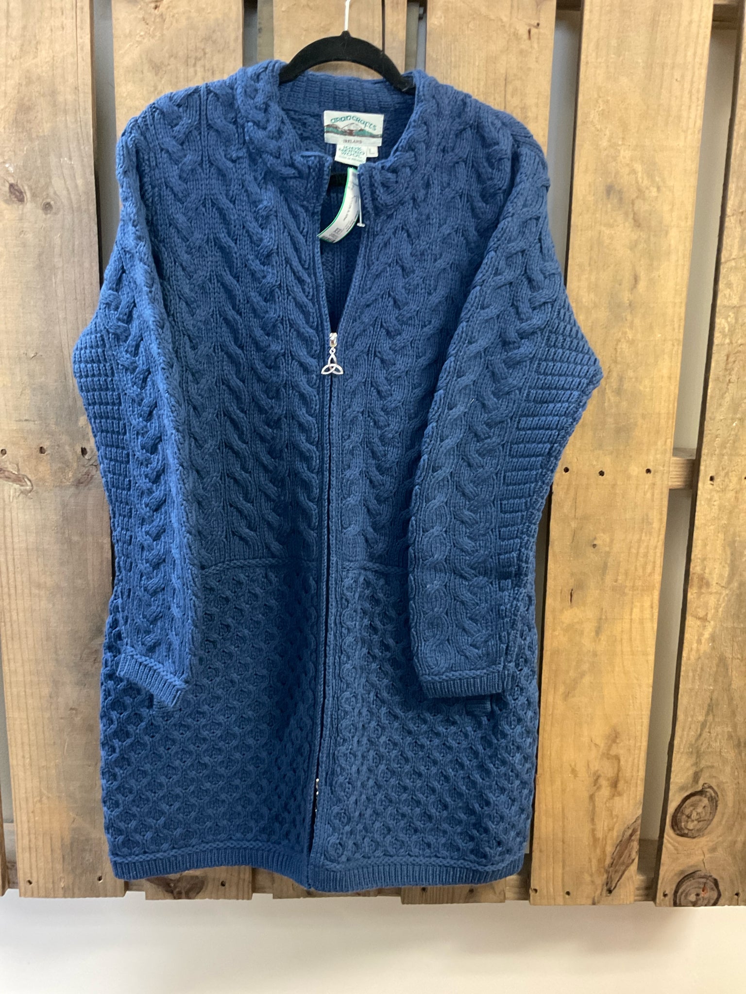 Size L ARAN CRAFTS Blue Duster