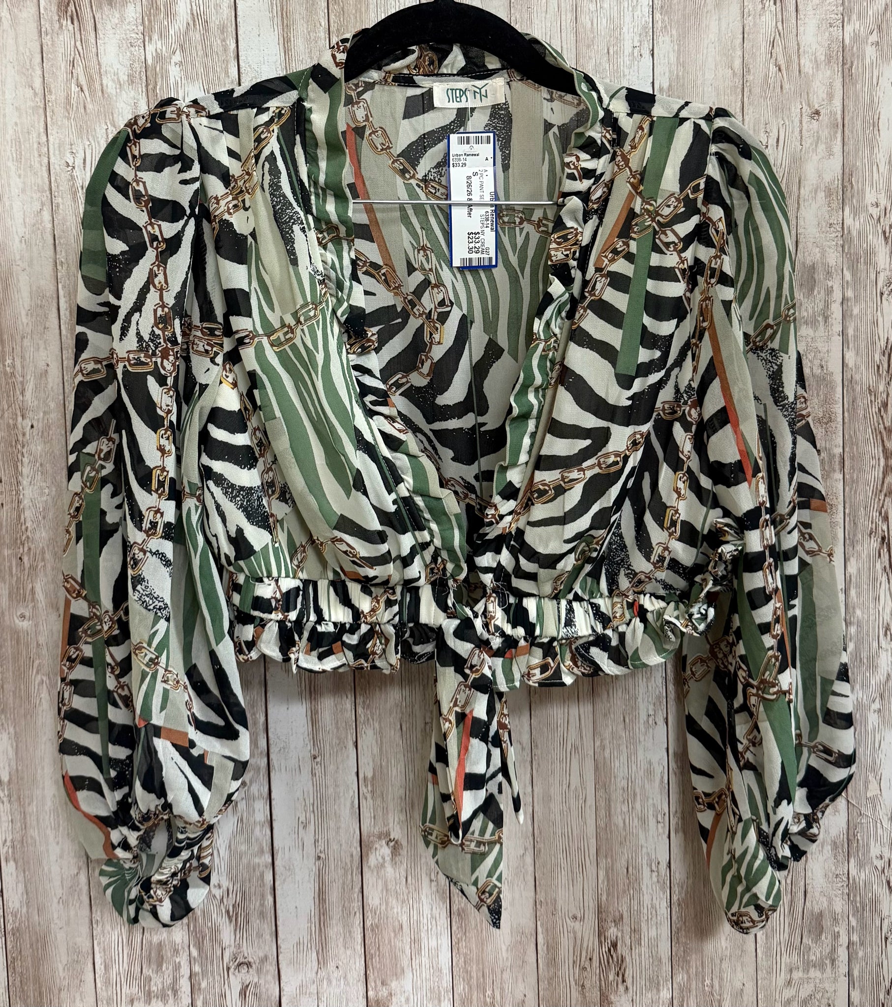 Size S STEPS NY CREAM AND BLACK PRINT 2 PC PANT SET