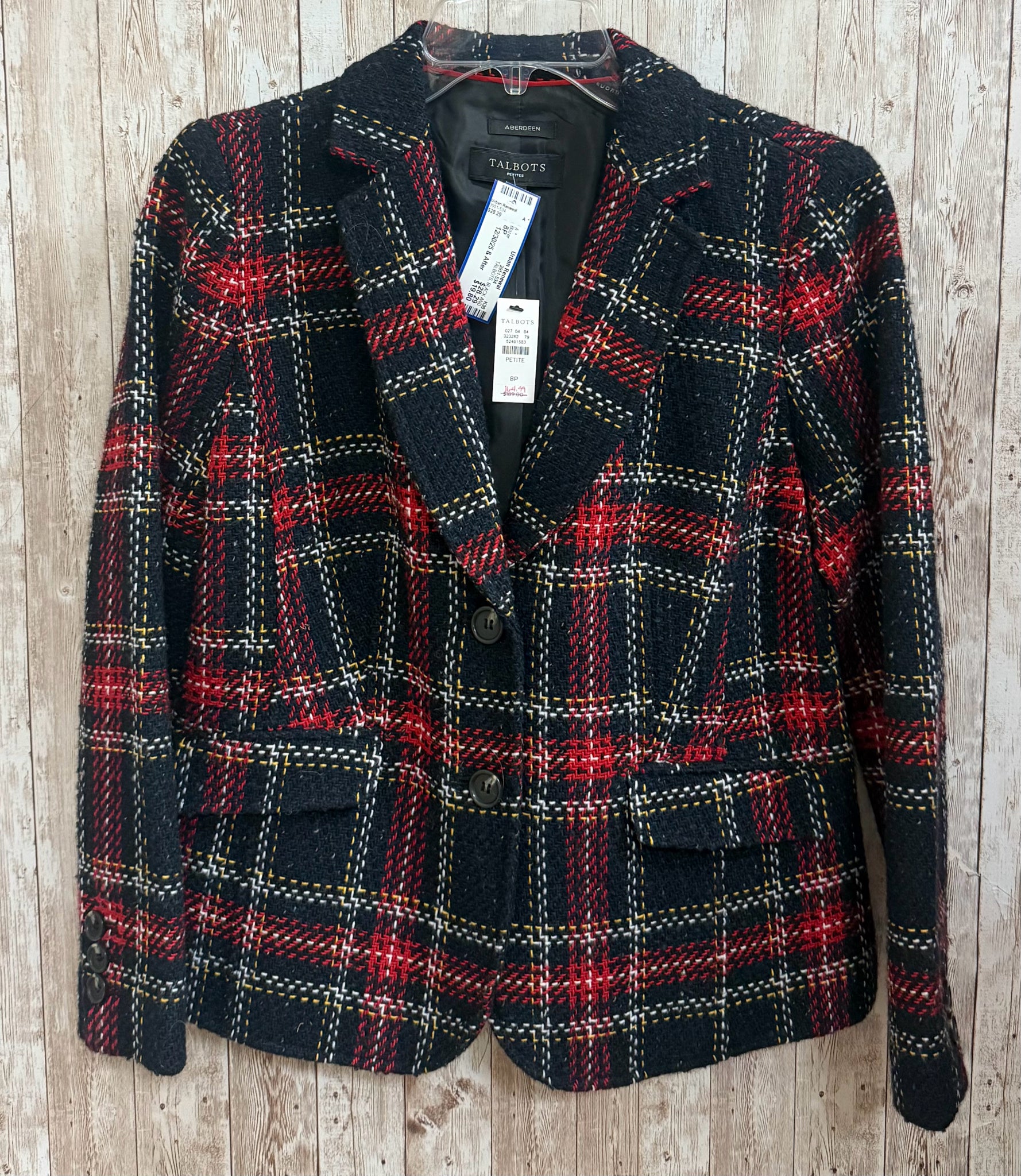 Size 8P TALBOTS BLACK AND RED PLAID Blazer