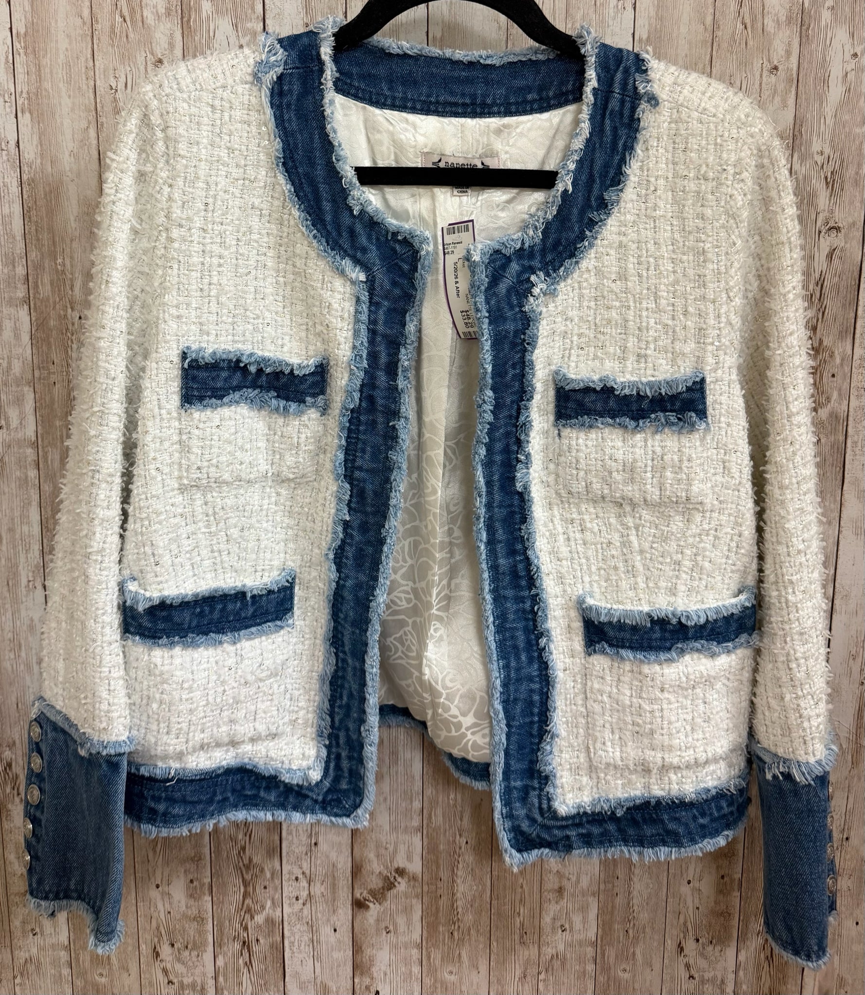 Size L NANETTE LEPORE WHITE & DENIM Jacket