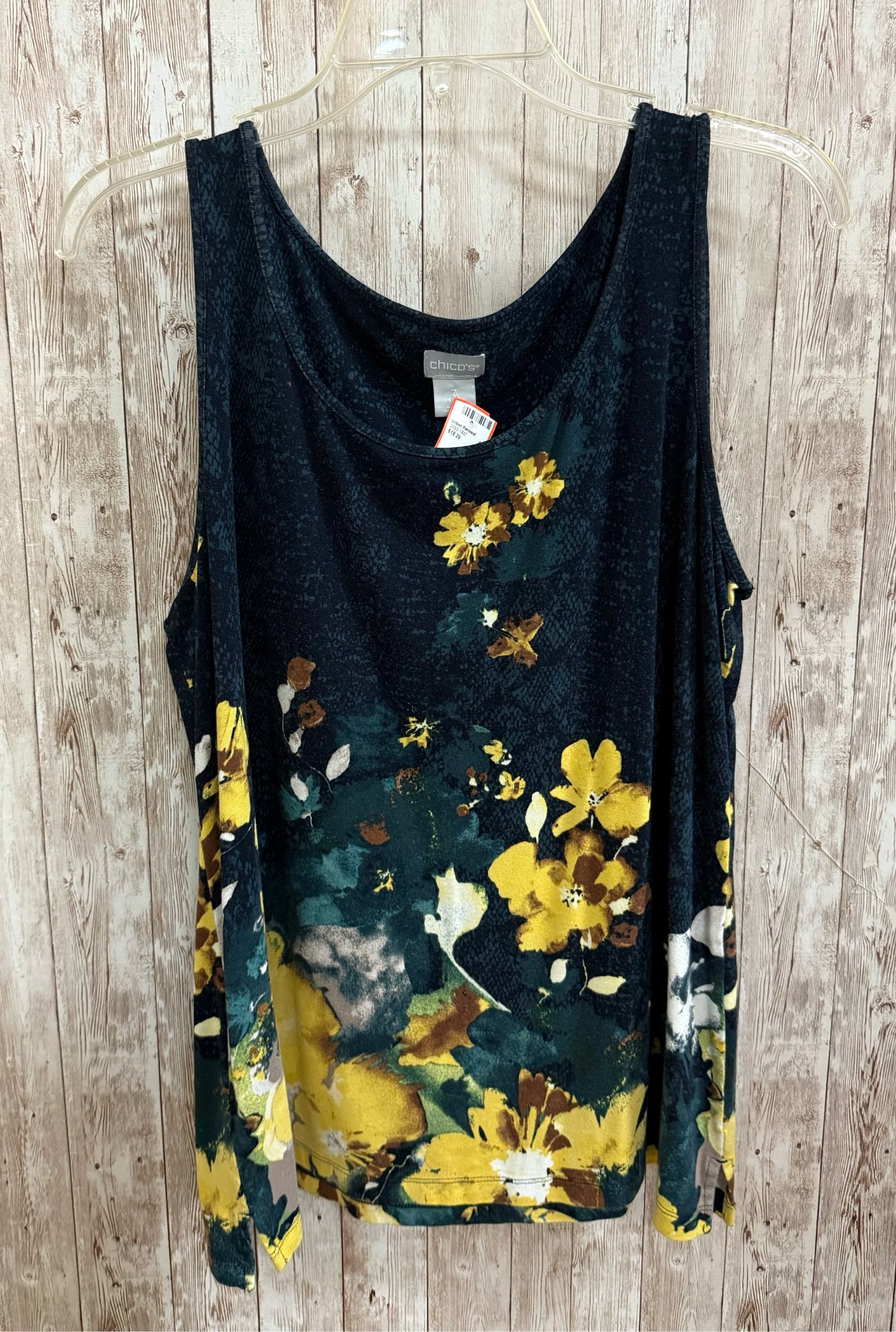 Size L CHICO'S NAVY AND YELLOW PRING Top