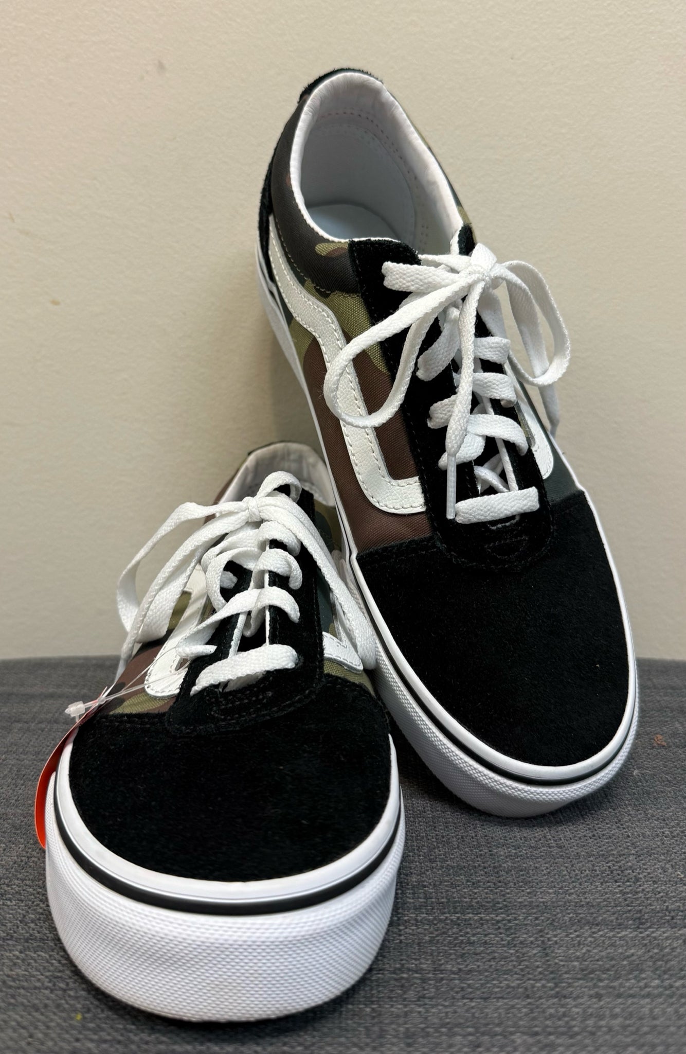 7.5 VANS BLACK AND CAMO SHOES
