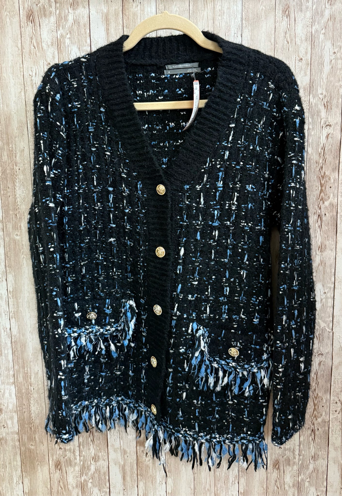 ANTHROPOLOGIE Size XS Black Print Cardigan
