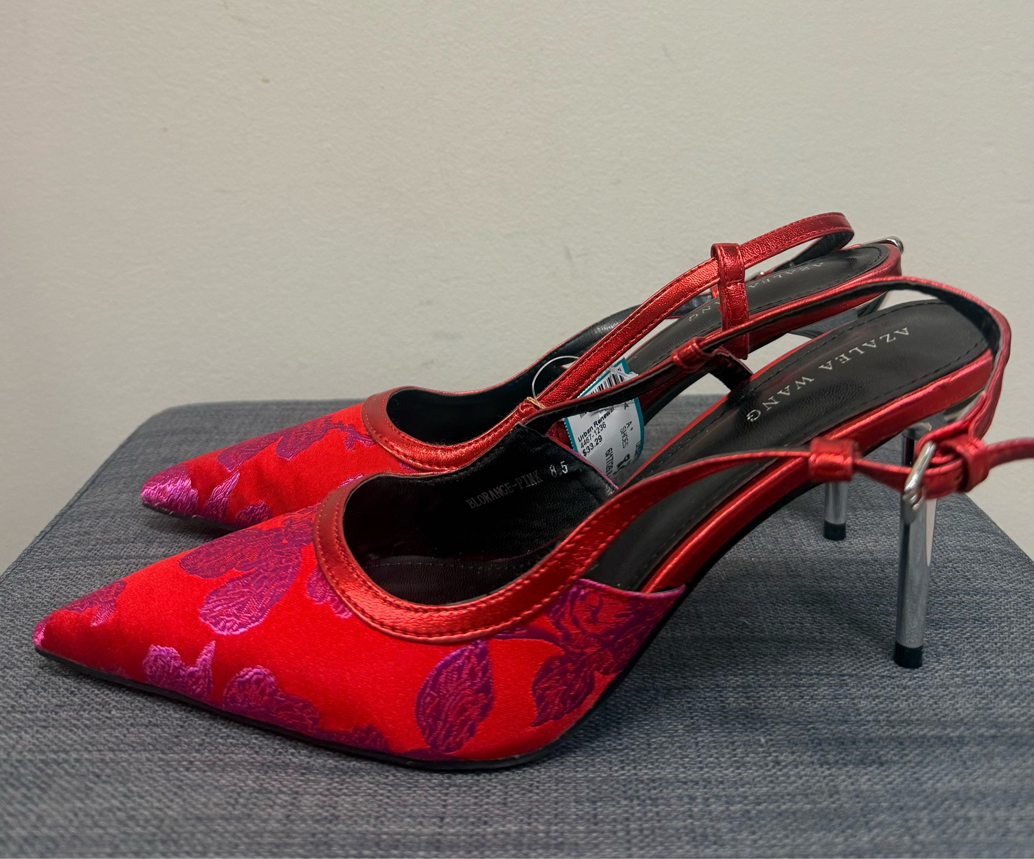 8.5 AZALEA WANG RED AND PINK PRINT SHOES