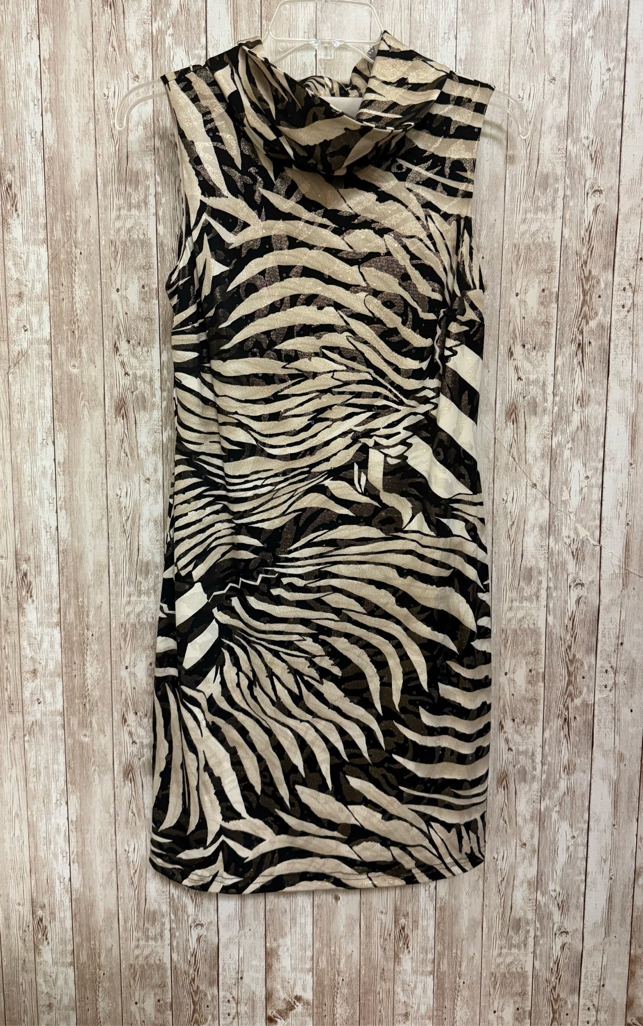 Size 8 JOSEPH RIBKOFF TAN AND BLACK PRINT Dress