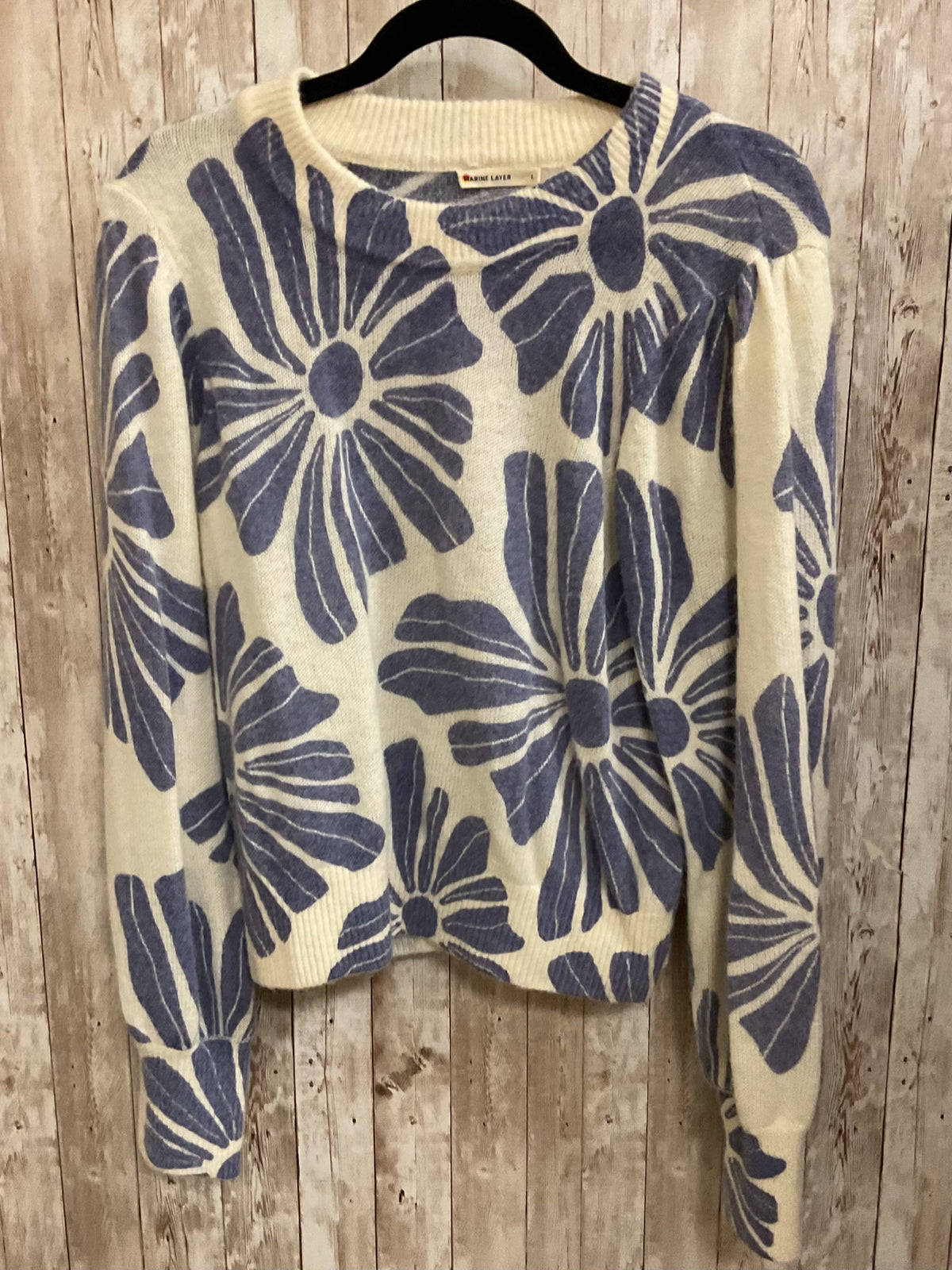 Size L MARINE LAYER BEIGE AND PURPLE FLOWERS Sweater