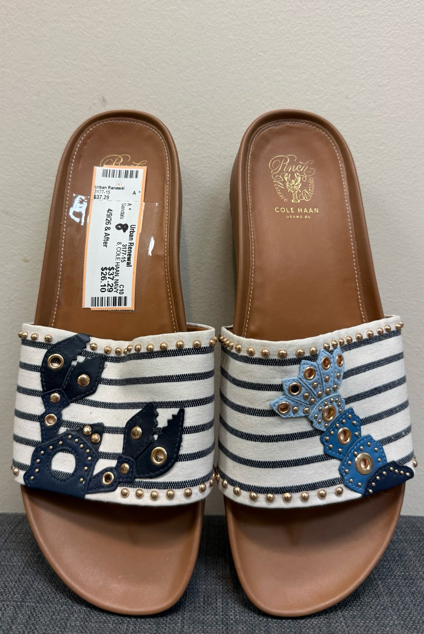 8 COLE HAAN NAVY AND IVORY Sandals