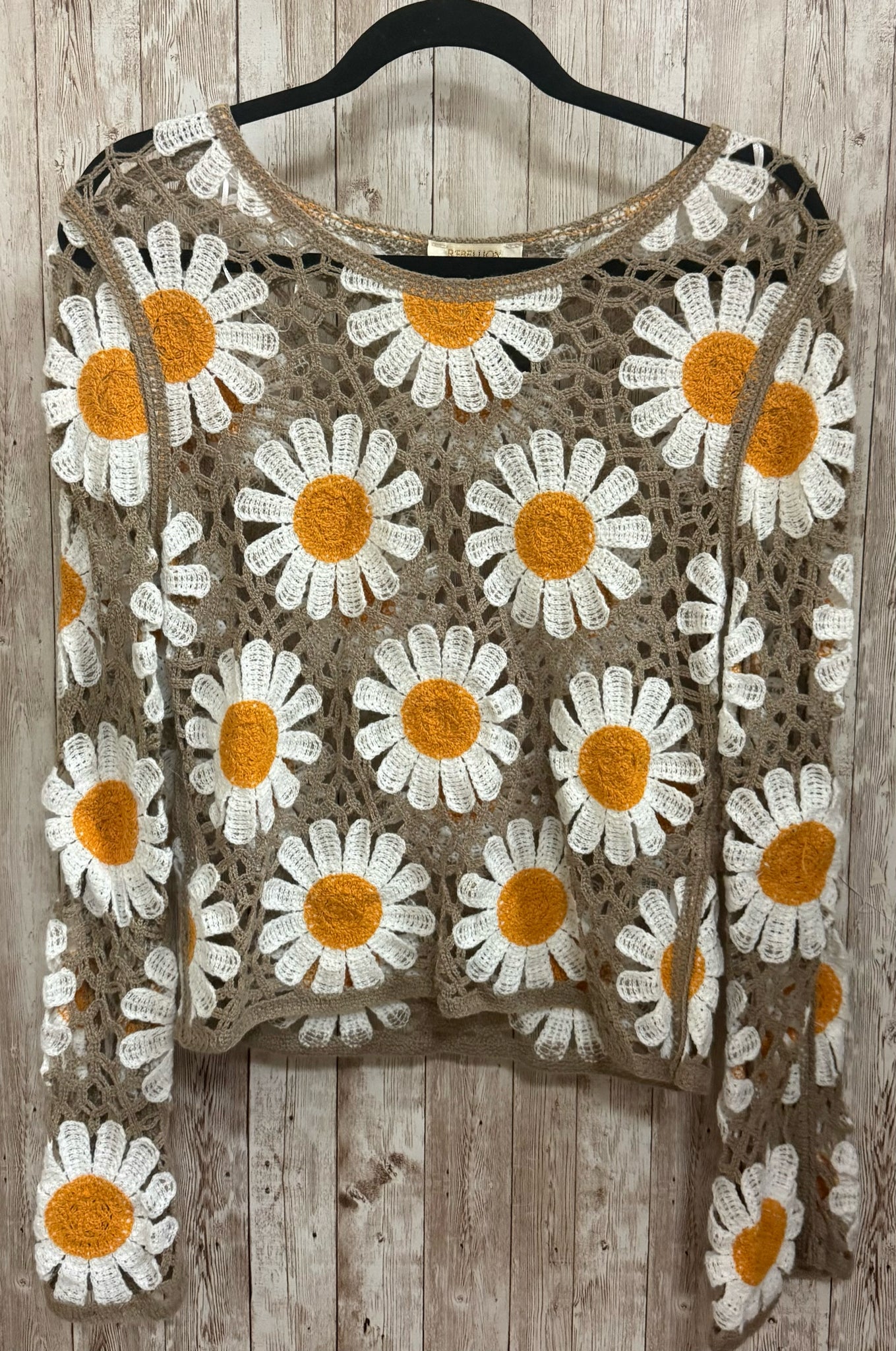 Size S/M REBELLION TAN AND WHITE Sweater