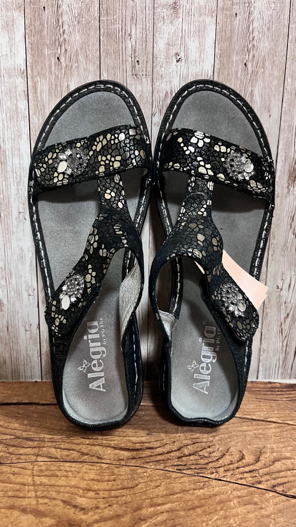 ALEGRIA 8 Black and Silver Sandals