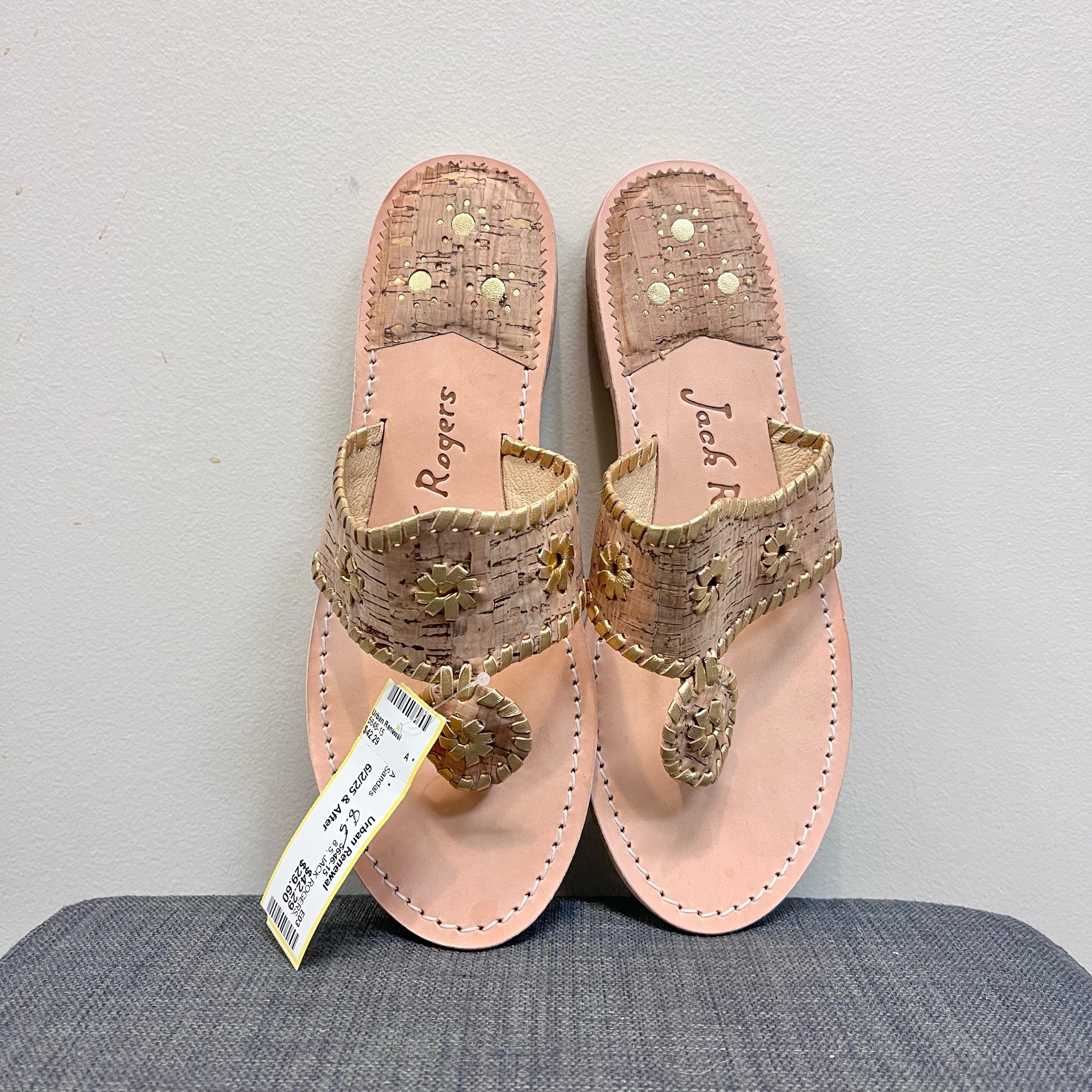 JACK ROGERS 8.5 TAN AND GOLD Sandals