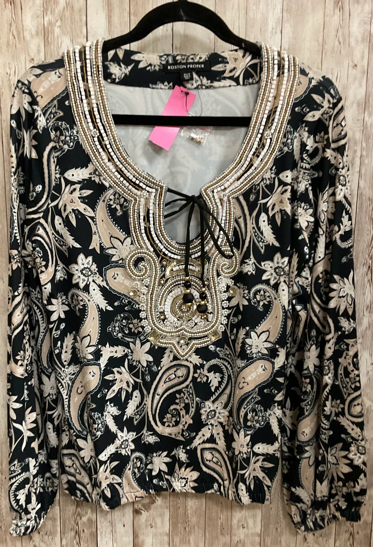 Size M BOSTON PROPER BLACK AND TAN Top