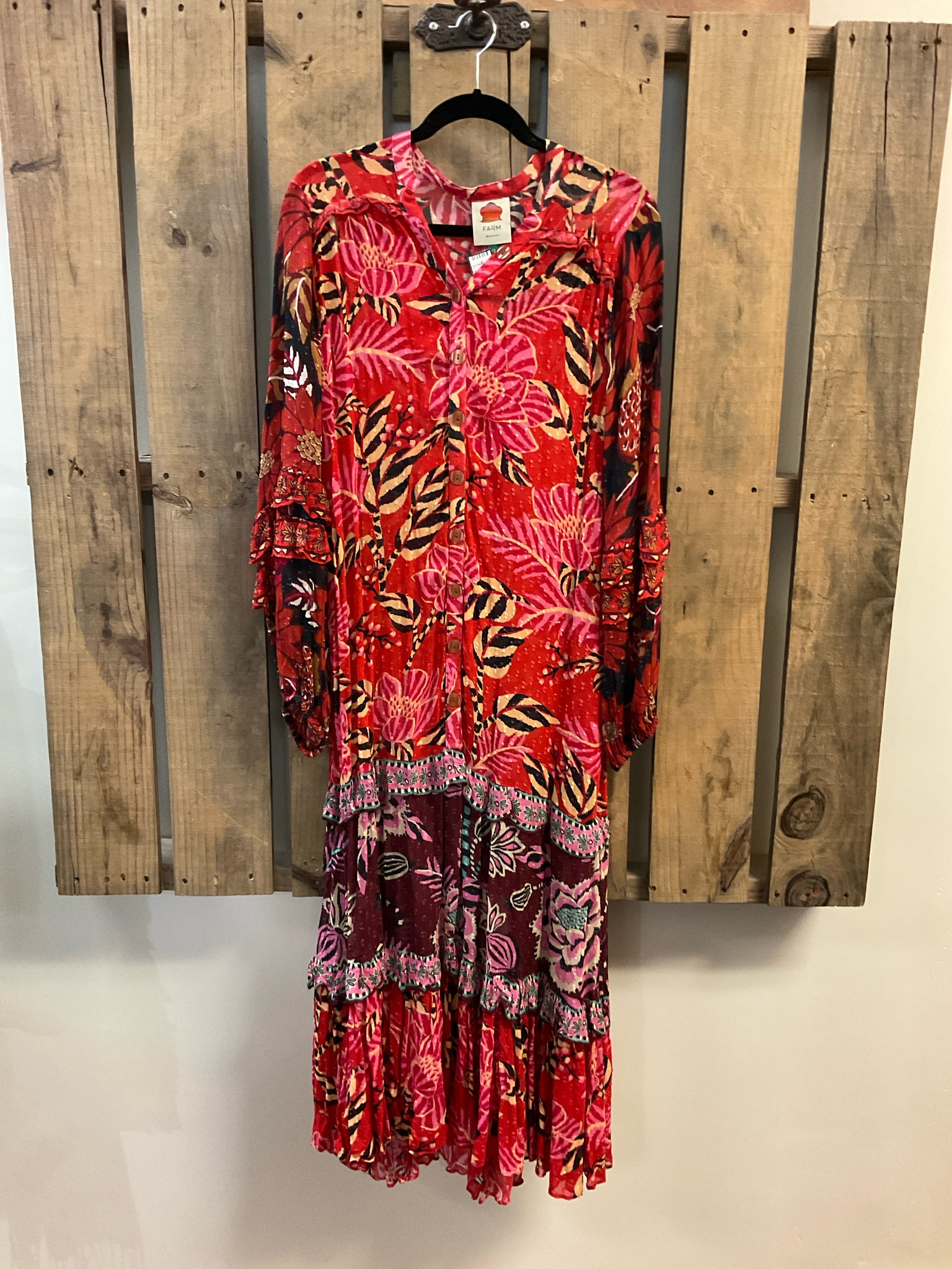 Size XS FARM RIO Red Print Dress