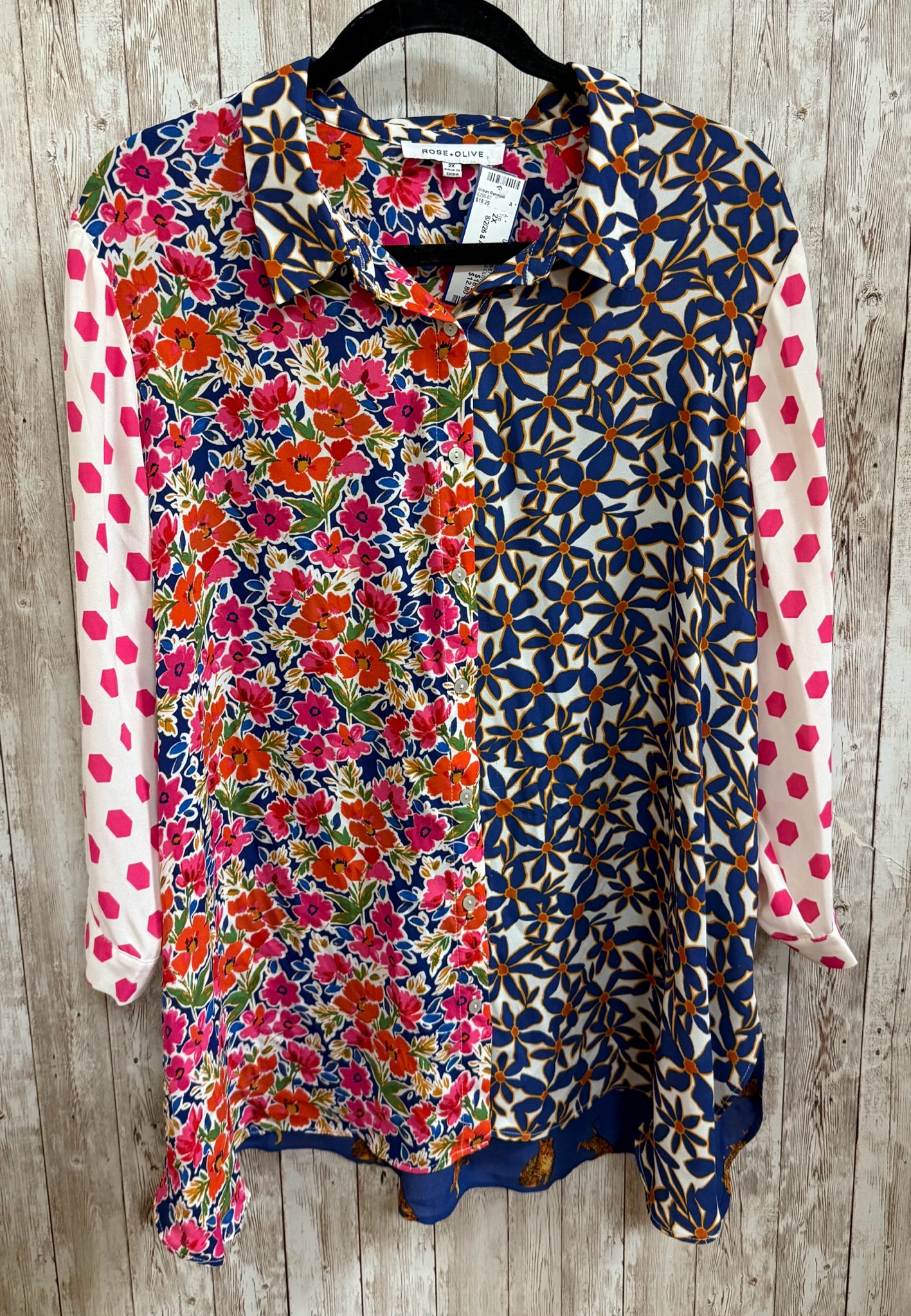 Size 2X ROSE & OLIVE WHITE AND PINK Top
