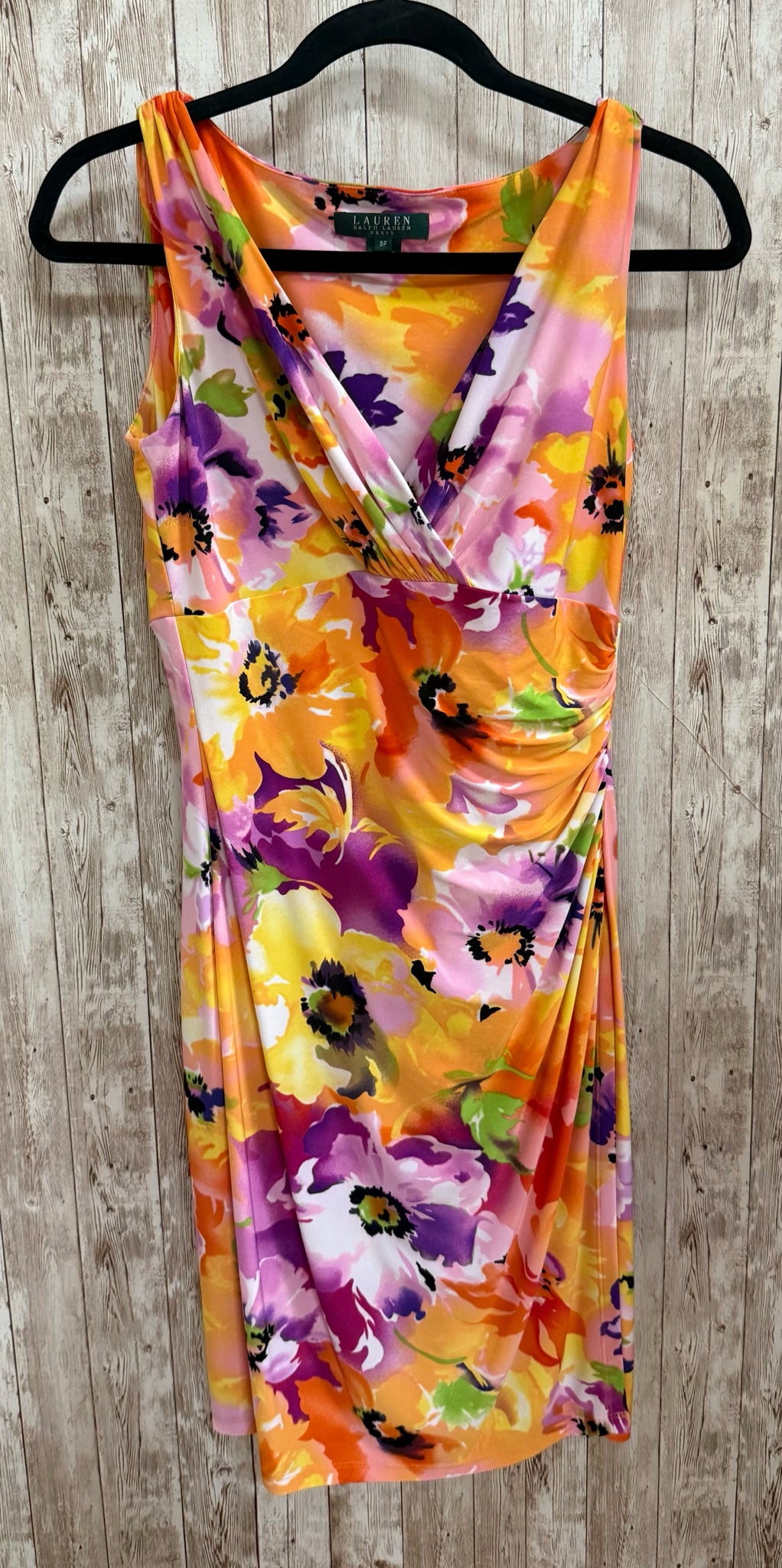 Size 8P LAUREN TANGERINE AND PINK FLORAL Dress