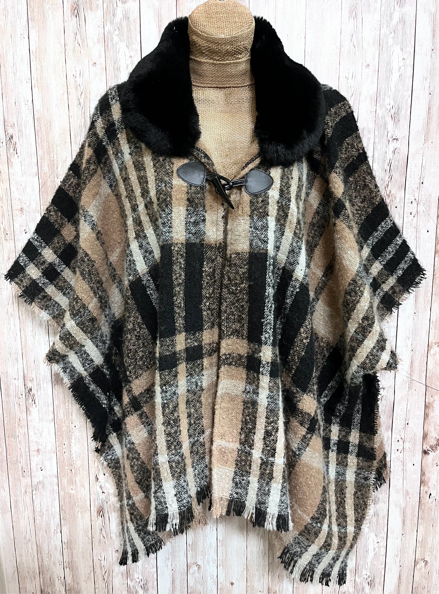 VINCE CAMUTO TAN AND BLACK PLAID Wrap