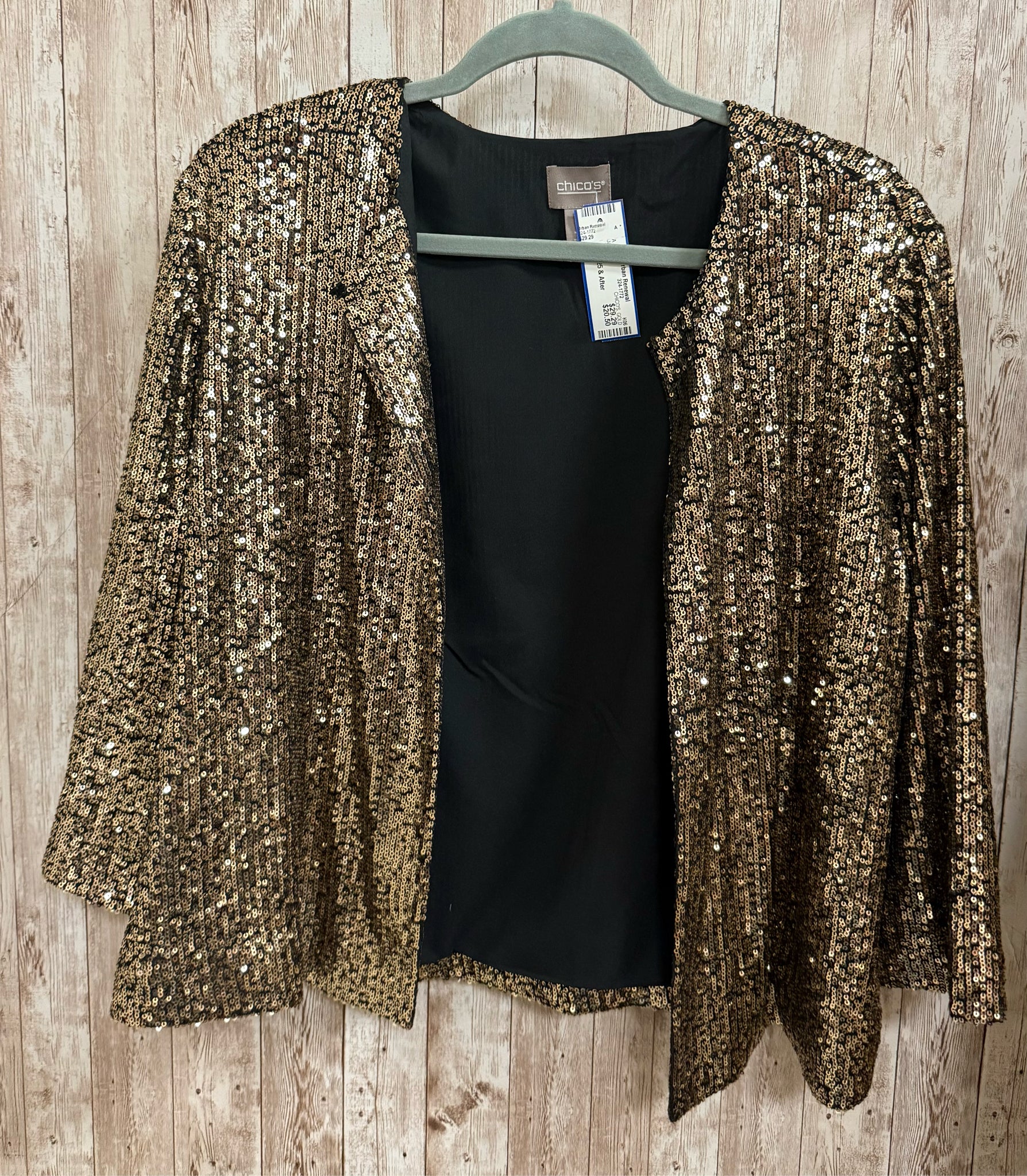 CHICO'S Size L GOLD SEQUINS Jacket