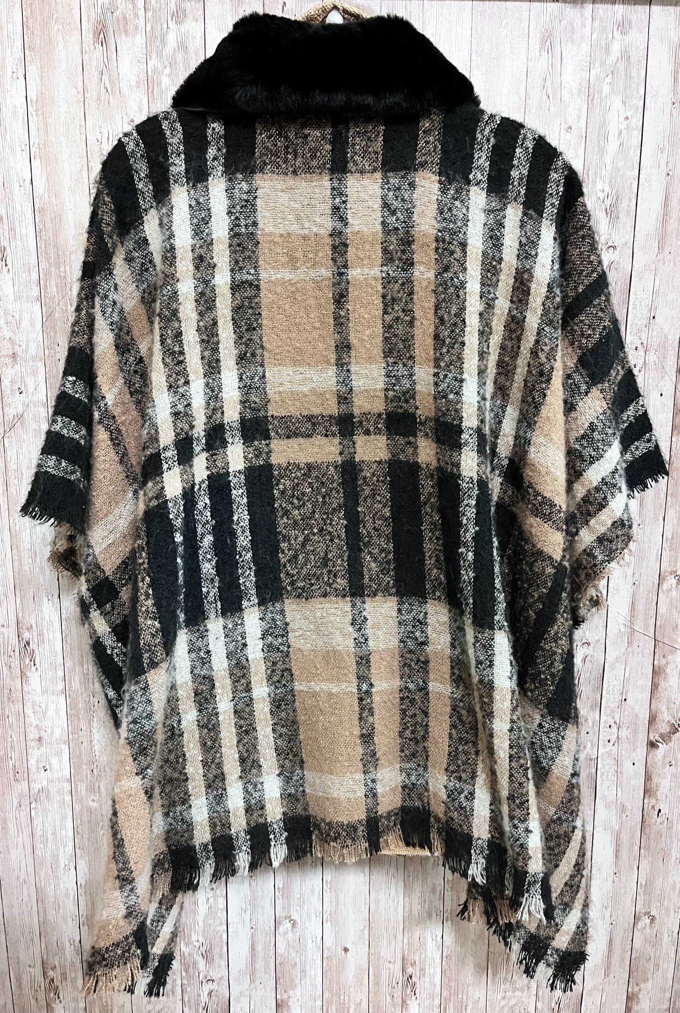 VINCE CAMUTO TAN AND BLACK PLAID Wrap