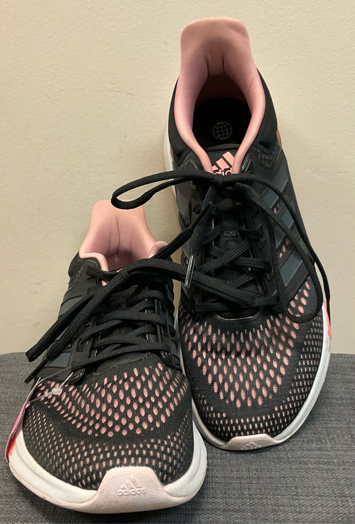 9.5 ADIDAS BLACK AND CORAL Sneakers