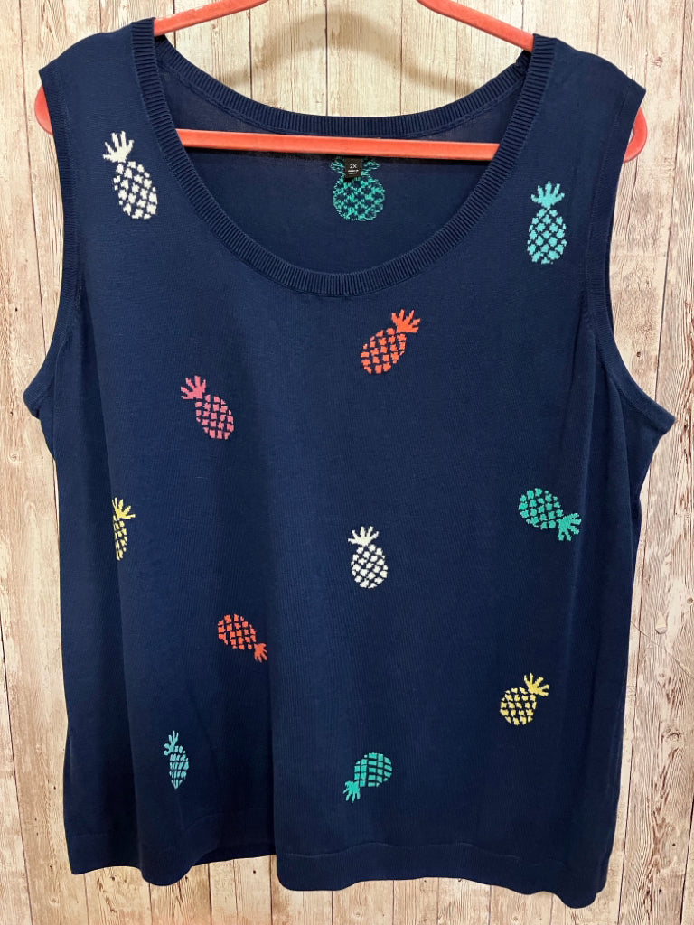 Size 2X TALBOTS Navy Print 2 PC Top