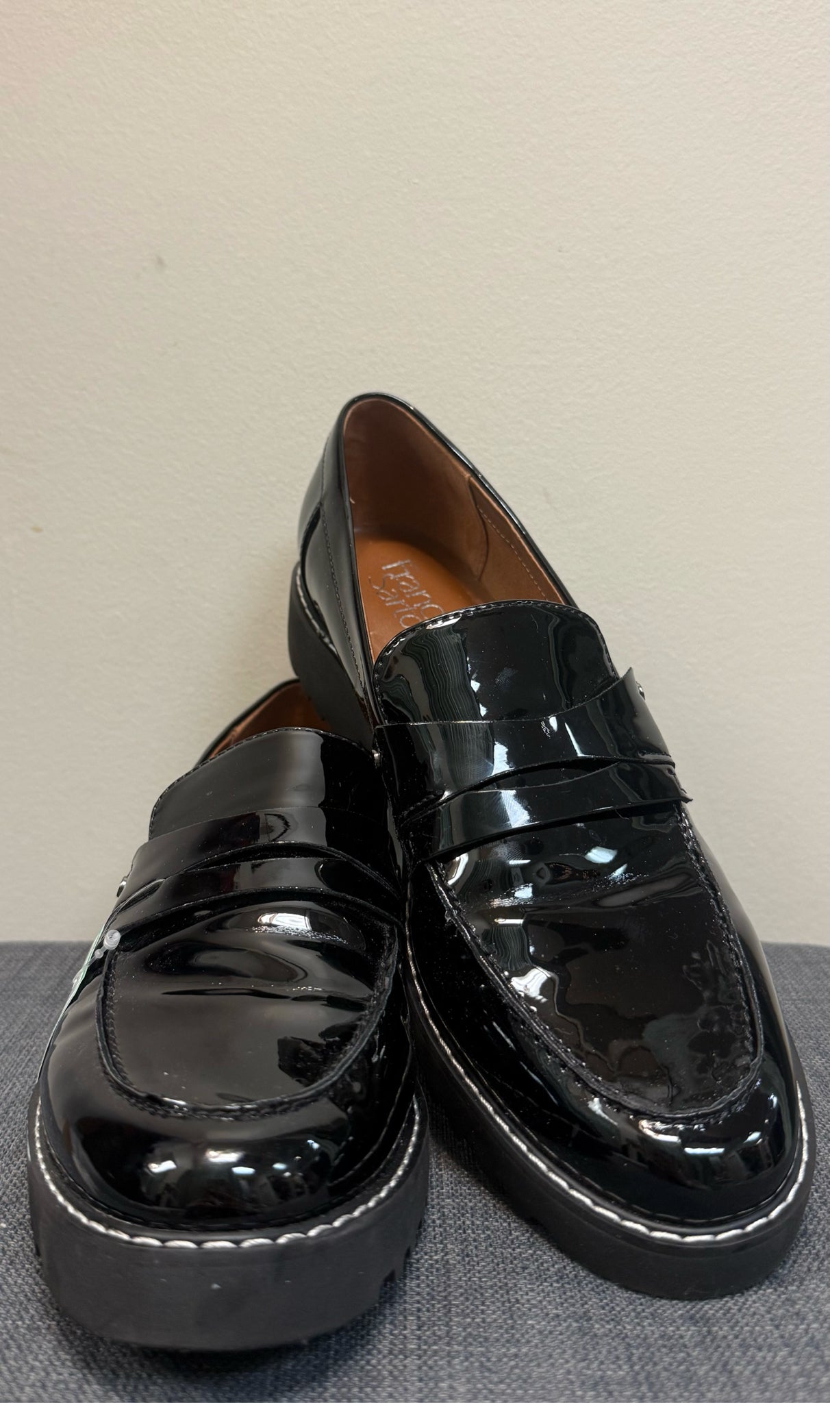 9.5 FRANCO SARTO BLACK PATENT LEATER SHOES