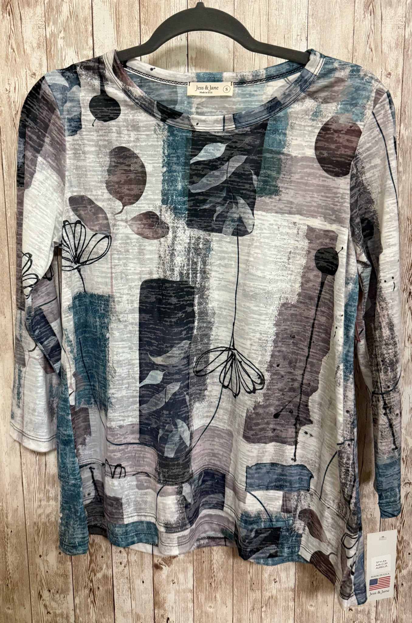 JESS & JANE Size S Gray Print Top