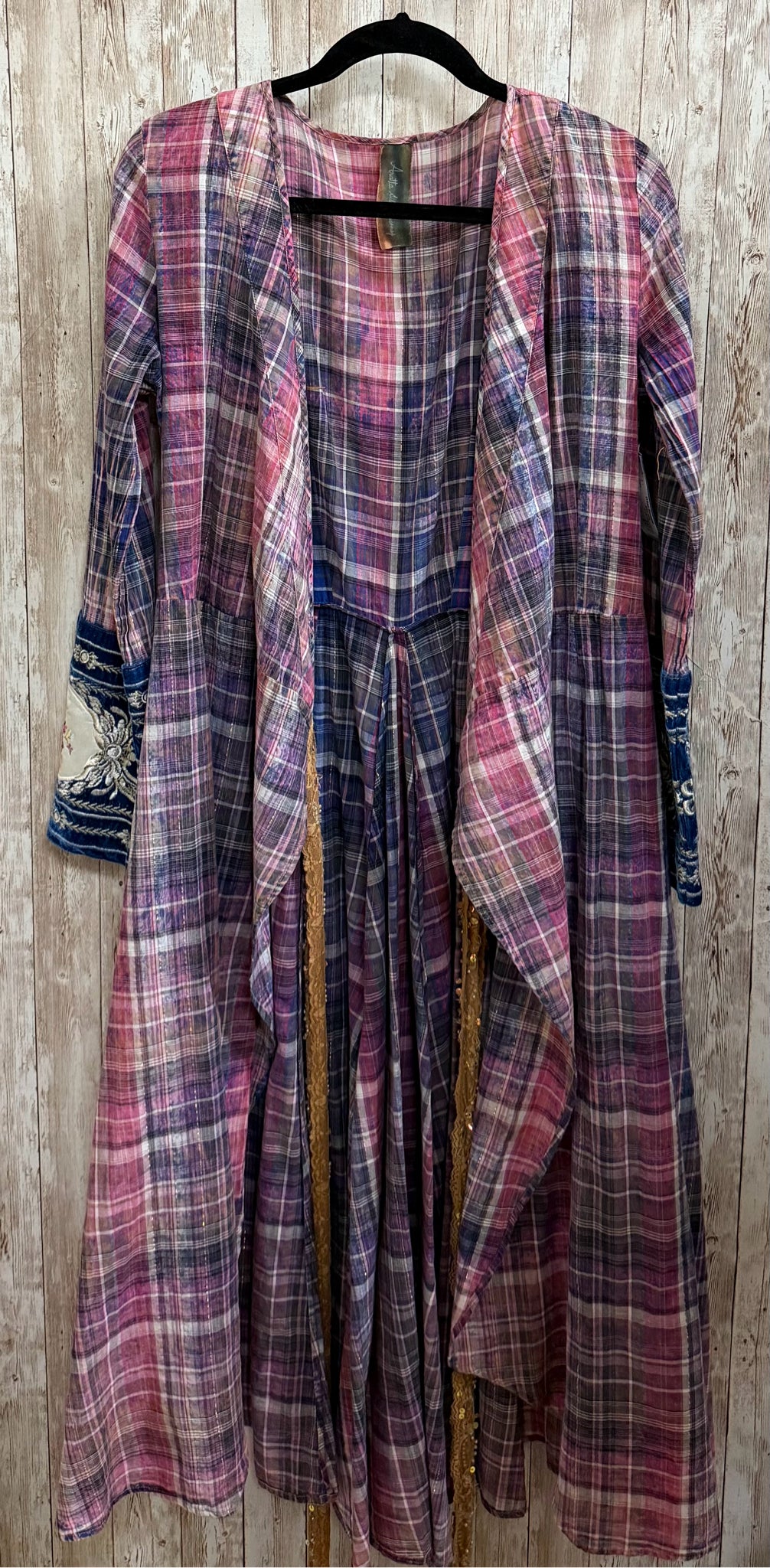 Size M Aratta Silent Journey BLUE AND PINK PLAID Dress