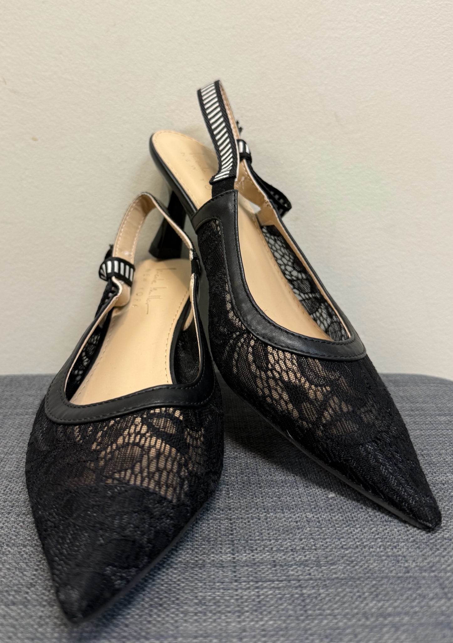 7.5 NICOLE MILLER Black Lace SHOES