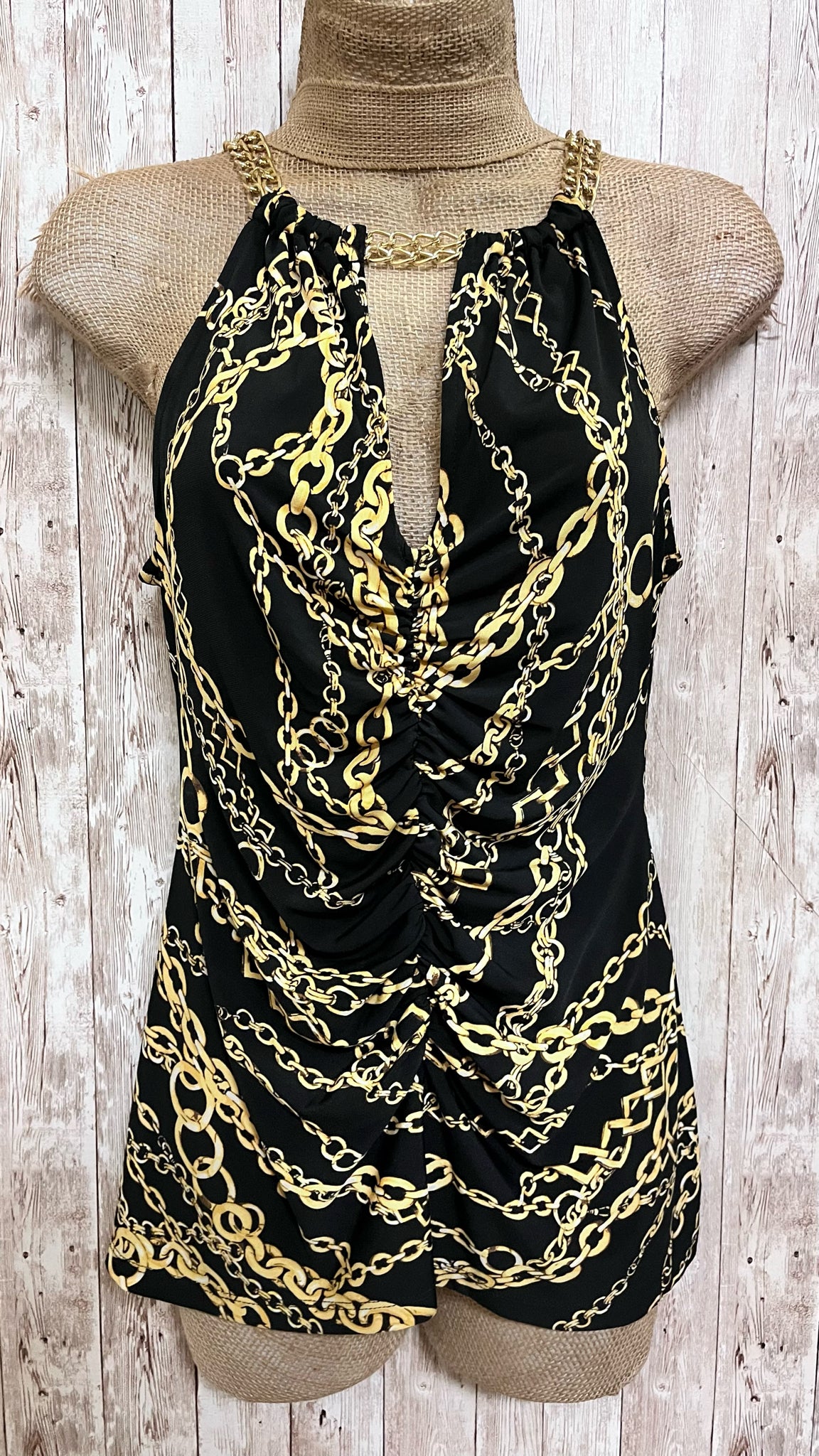CACHE Size S BLACK AND GOLD PRINT Top