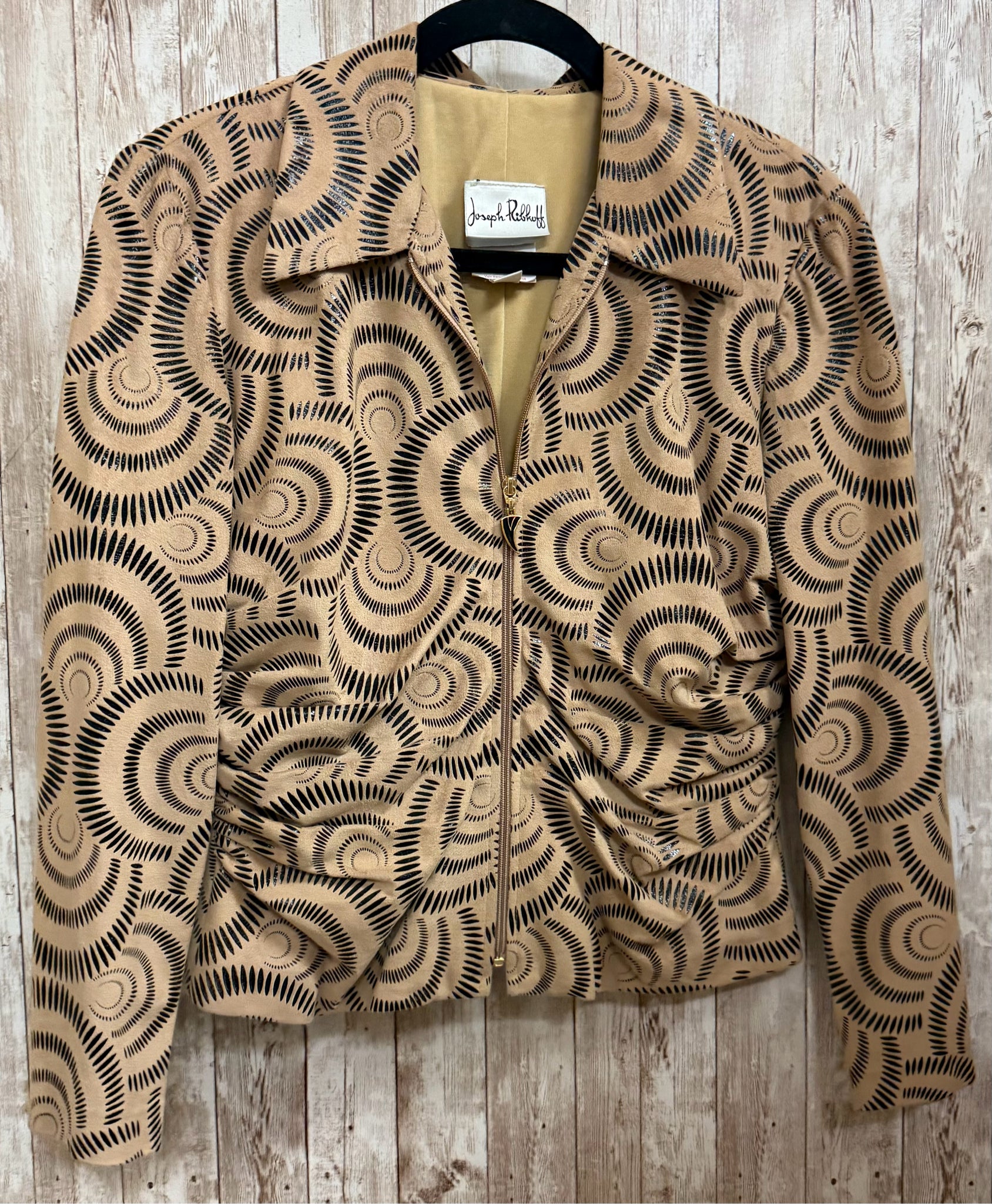 Size 6 JOSEPH RIBKOFF TAN AND BLACK PRINT Jacket