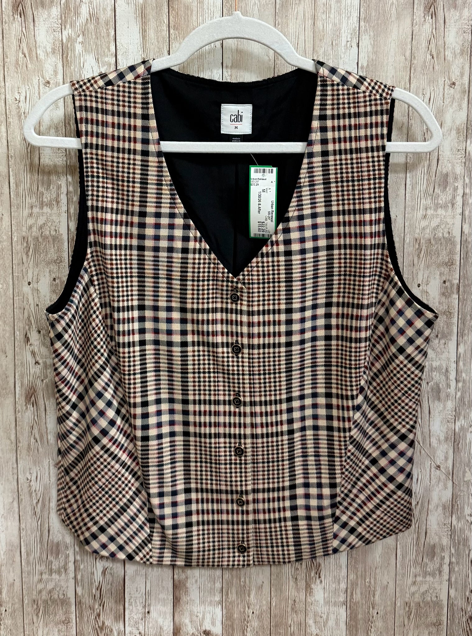 Size M CABI TAN PLAID Vest