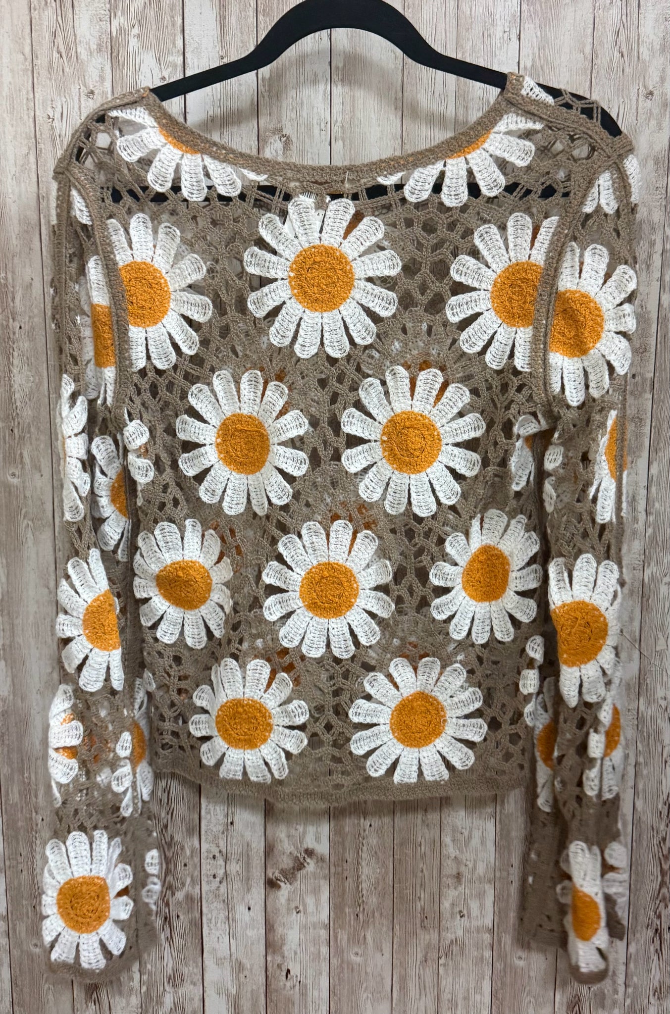 Size S/M REBELLION TAN AND WHITE Sweater