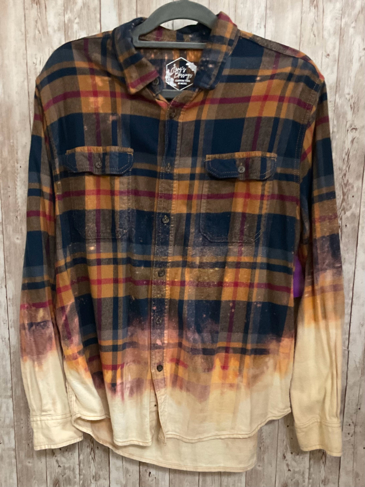 Size L JANE'S B;LESSINGS BLUE AND MUSTARD STRIPE Top
