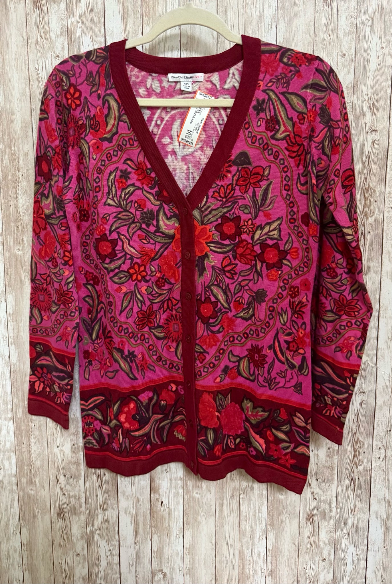 ISAAC MIZRAH LIVE Size XXS PINK FLORAL Cardigan