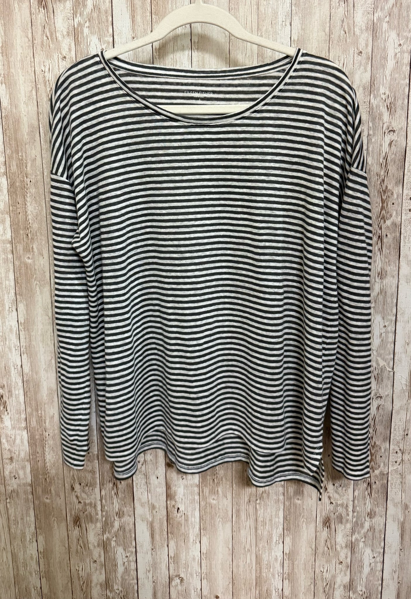 Size S EILEEN FISHER GREY AND WHITE STRIPE Top