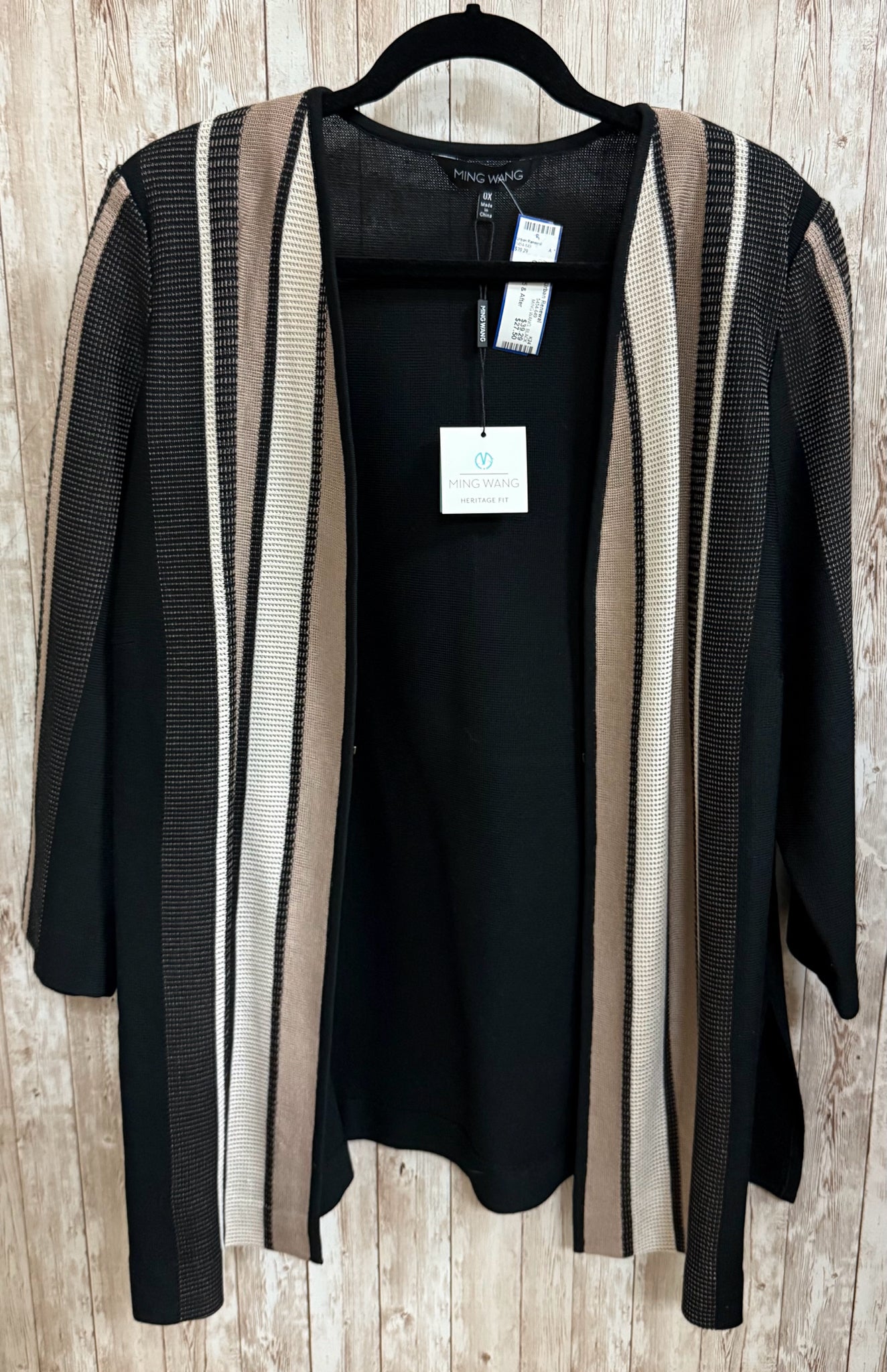 Size 0X MING WANG BLACK AND TAUPE Cardigan