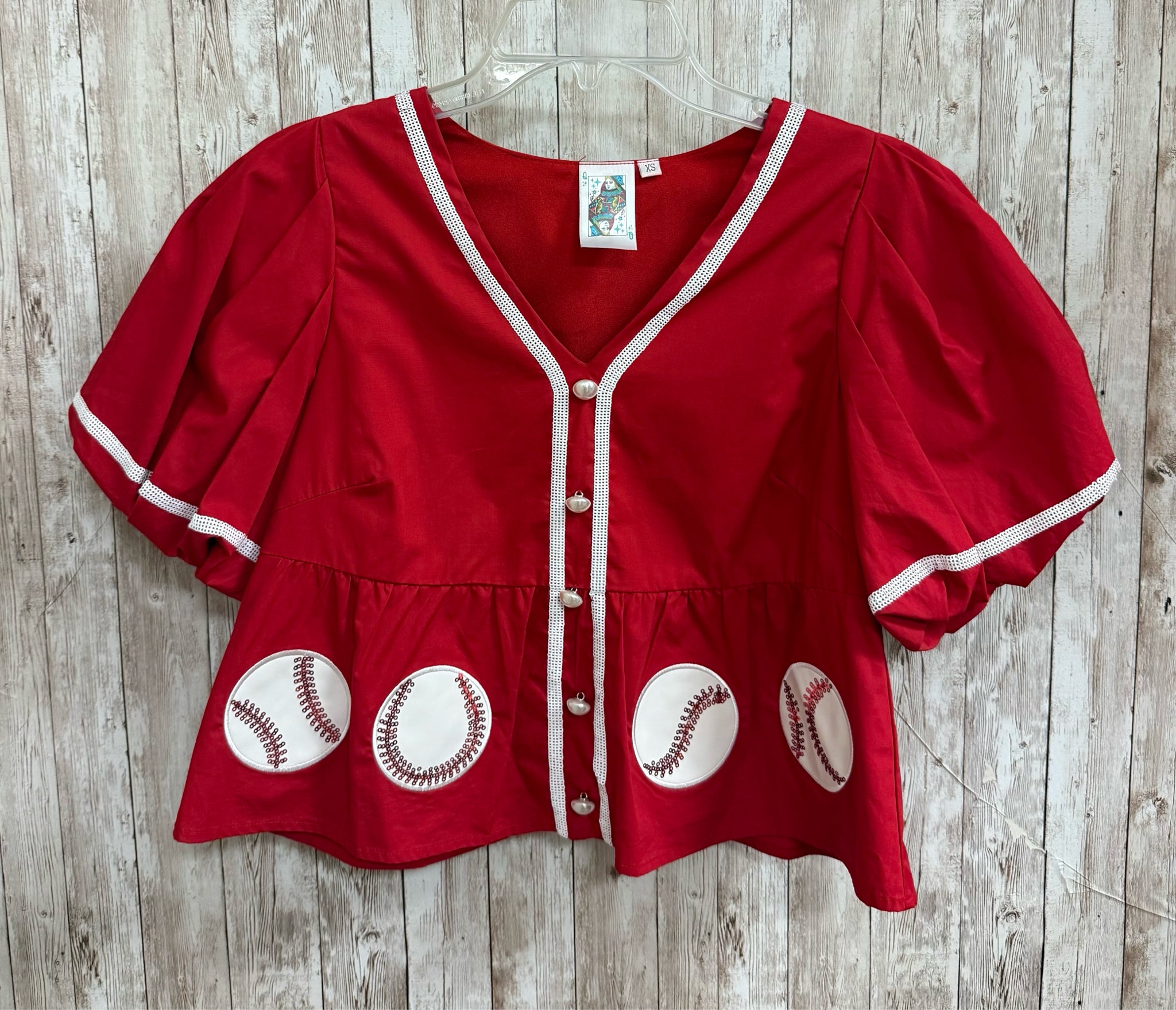 Size XS QUEEN OF SPARKLES Red Top