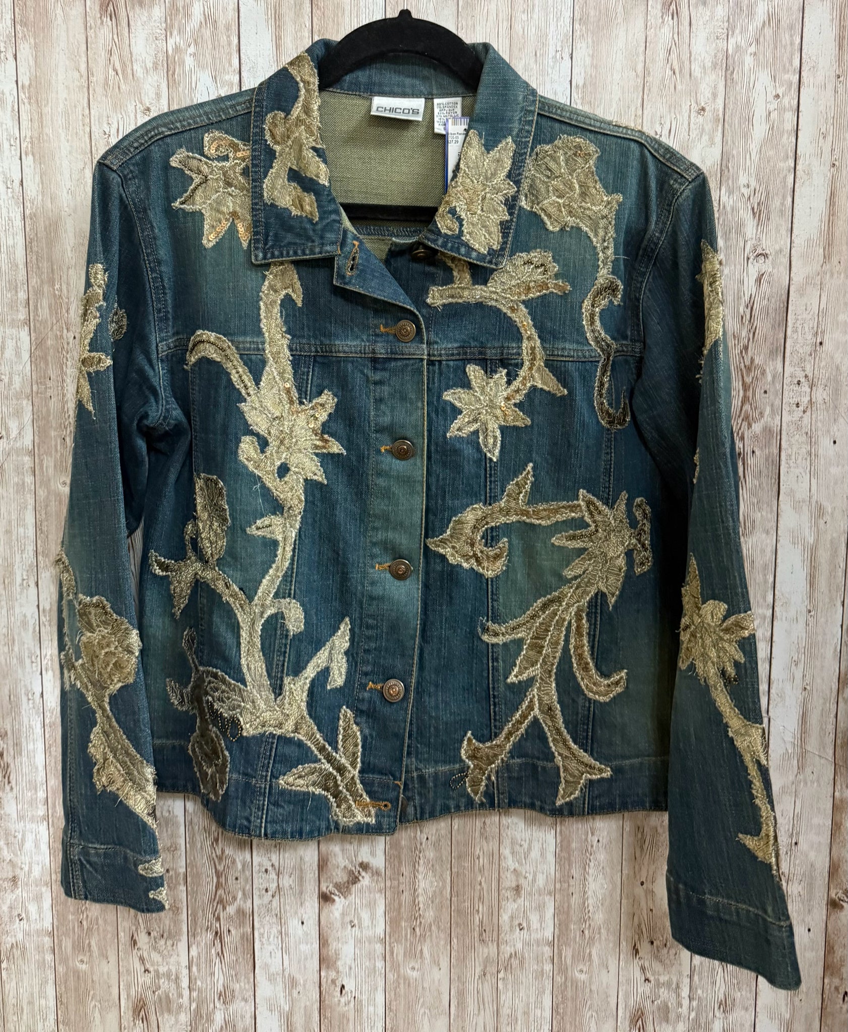 CHICO'S Size L DENIM AND GOLD Jacket