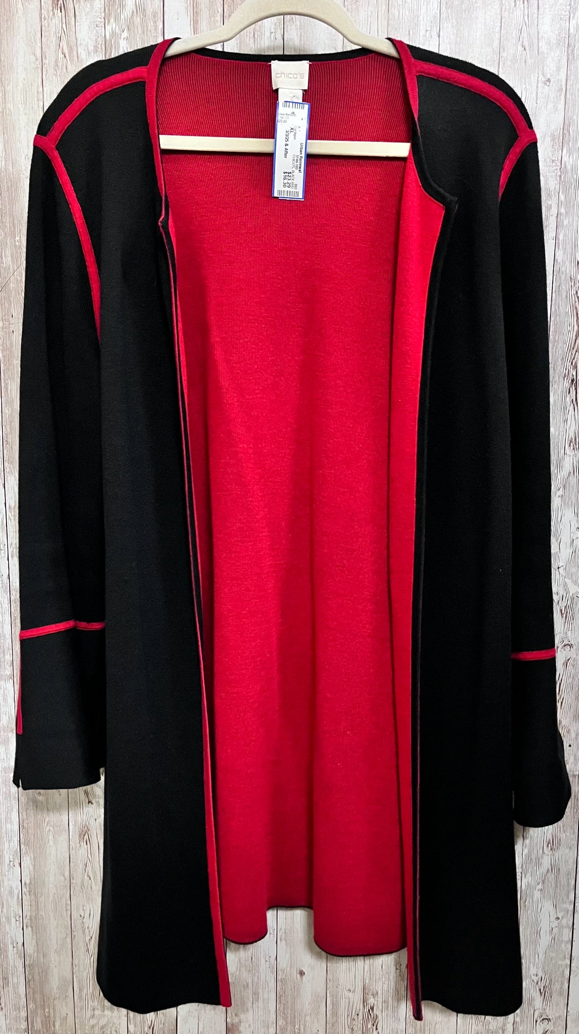 CHICO'S Size XL BLACK AND RED Cardigan