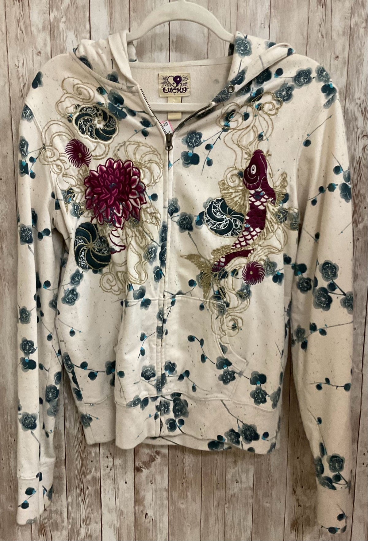 Size L LUCKY BRAND Beige Print Jacket