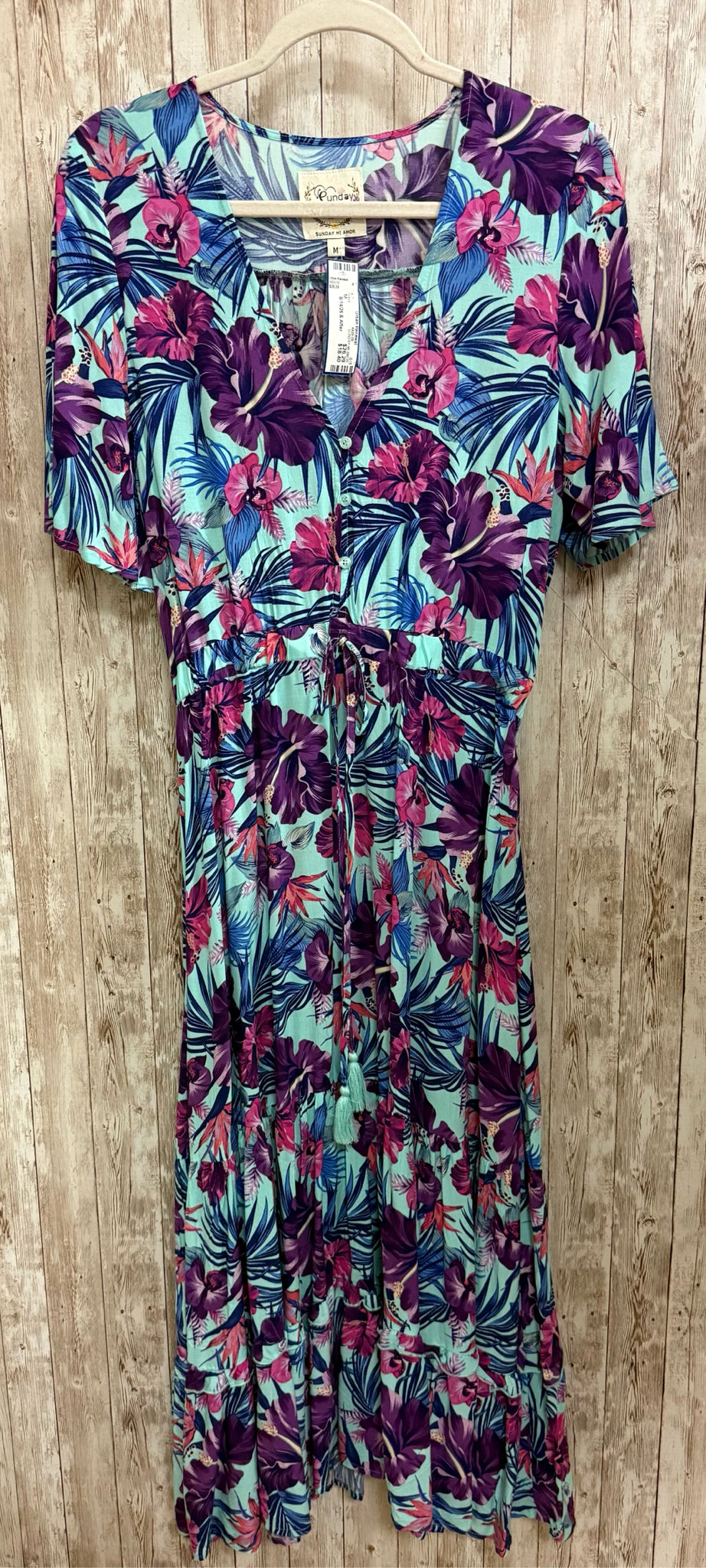 Size M SUNDAY MI AMOR BLUE AND PURPLE FLORAL Dress