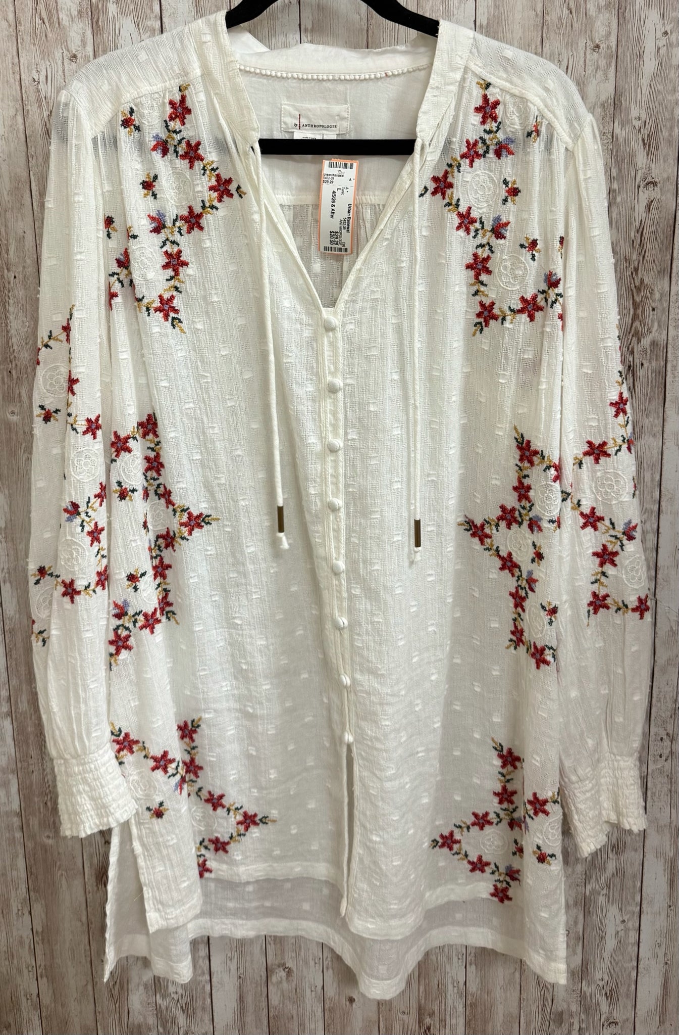 ANTHROPOLOGIE CREAM FLORAL Women Size L Tunic