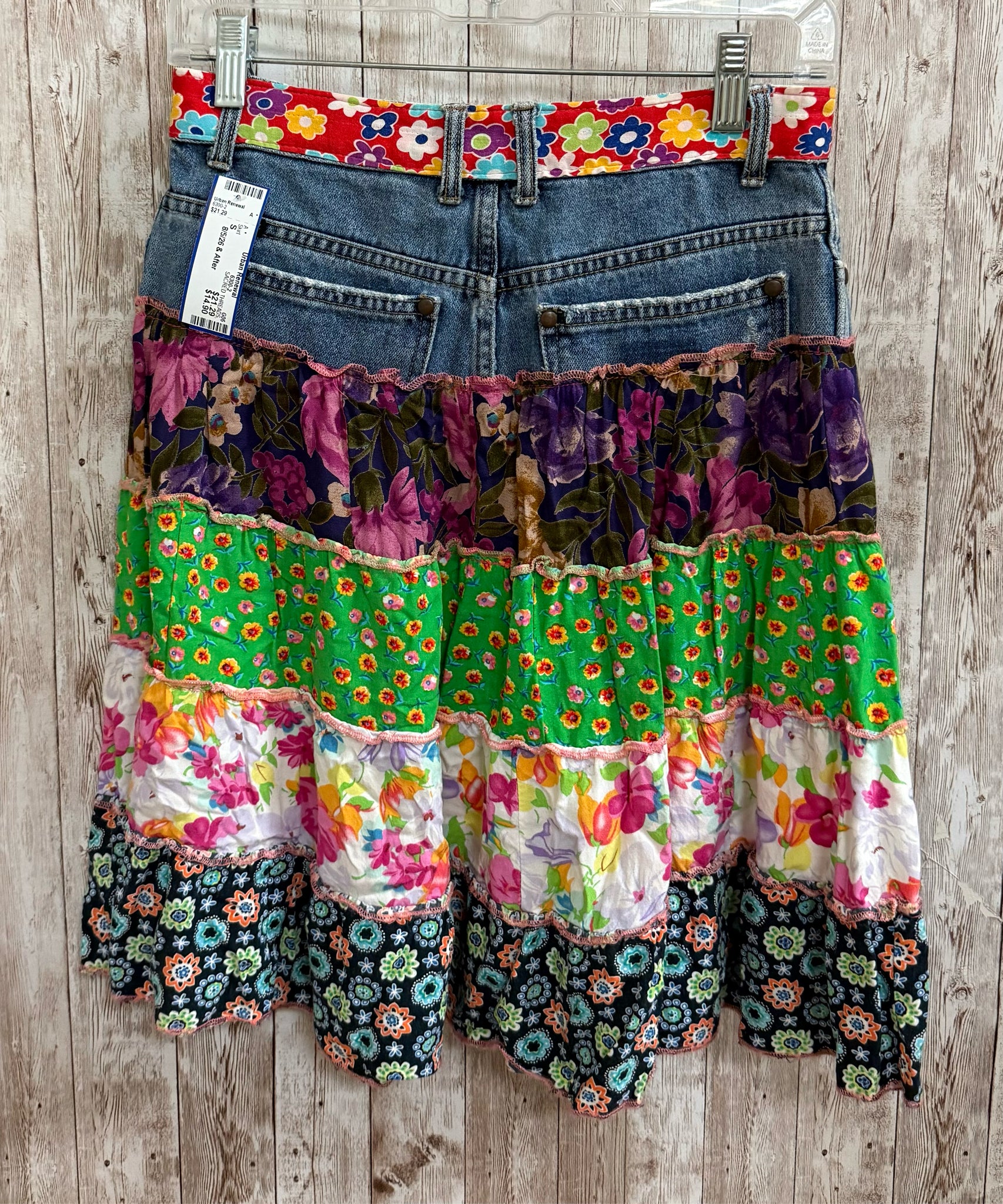 Size S SACRED THREADS DENIM AND FLORAL PATCH Skirt